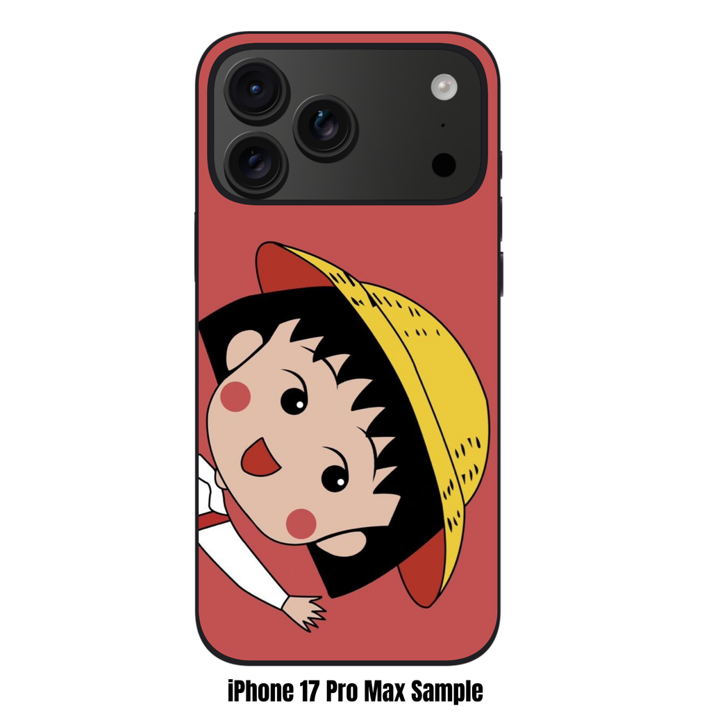 Chibi Maruko Chan Phone Case For iPhone Samsung Galaxy Pixel - Chibi Maruko Chan Peeking Profile Artwork On Terracotta Red Background