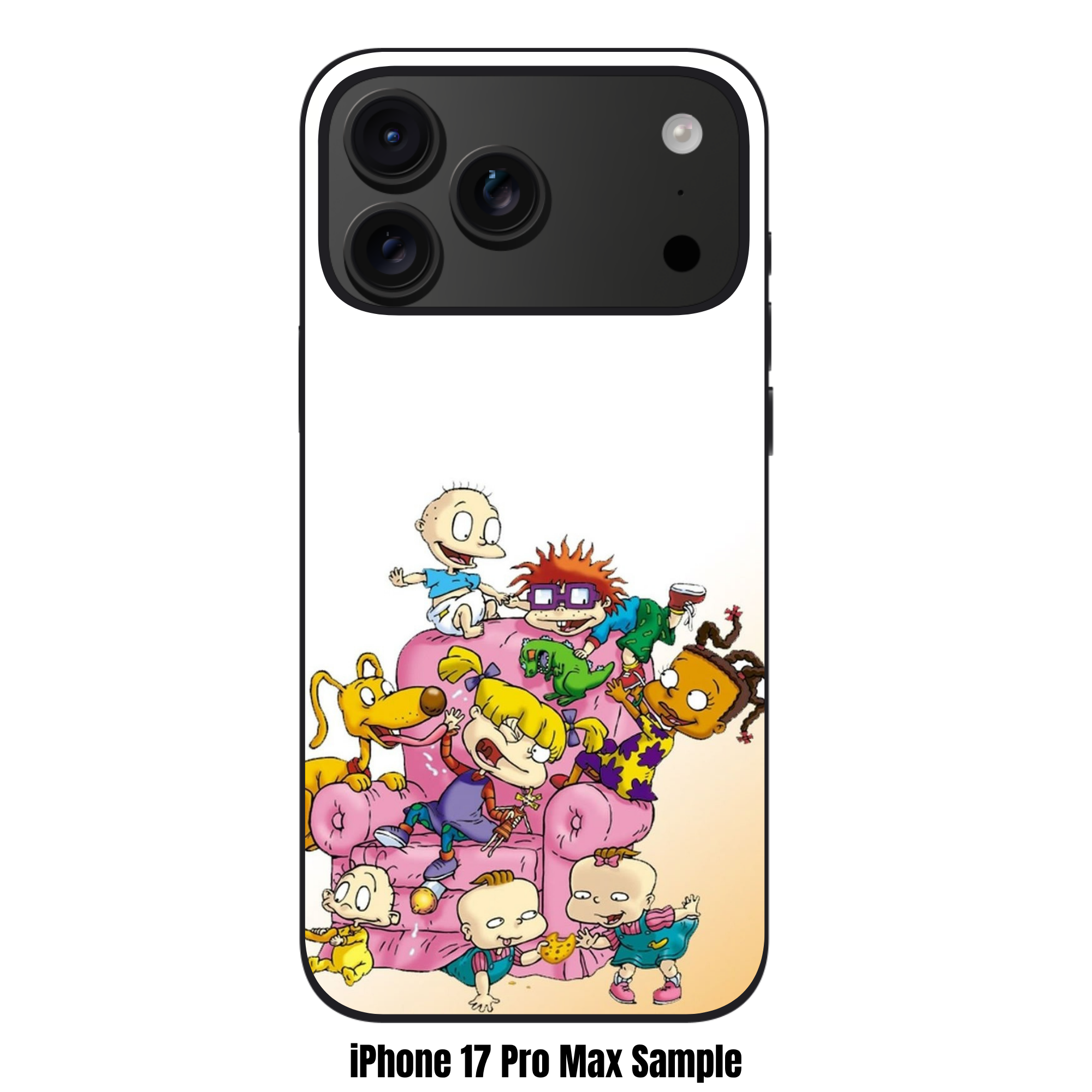 Rugrats Phone Case For iPhone Samsung Galaxy Pixel - Rugrats Characters Playing Around A Pink Armchair On A White And Peach Background