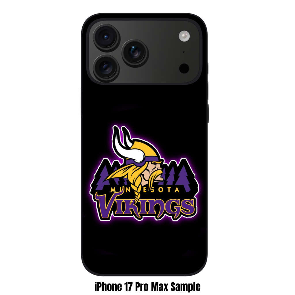 NFL Minnesota Vikings Phone Case For iPhone Samsung Galaxy Pixel - Minnesota Vikings Logo And Pine Tree Wordmark On Black Background