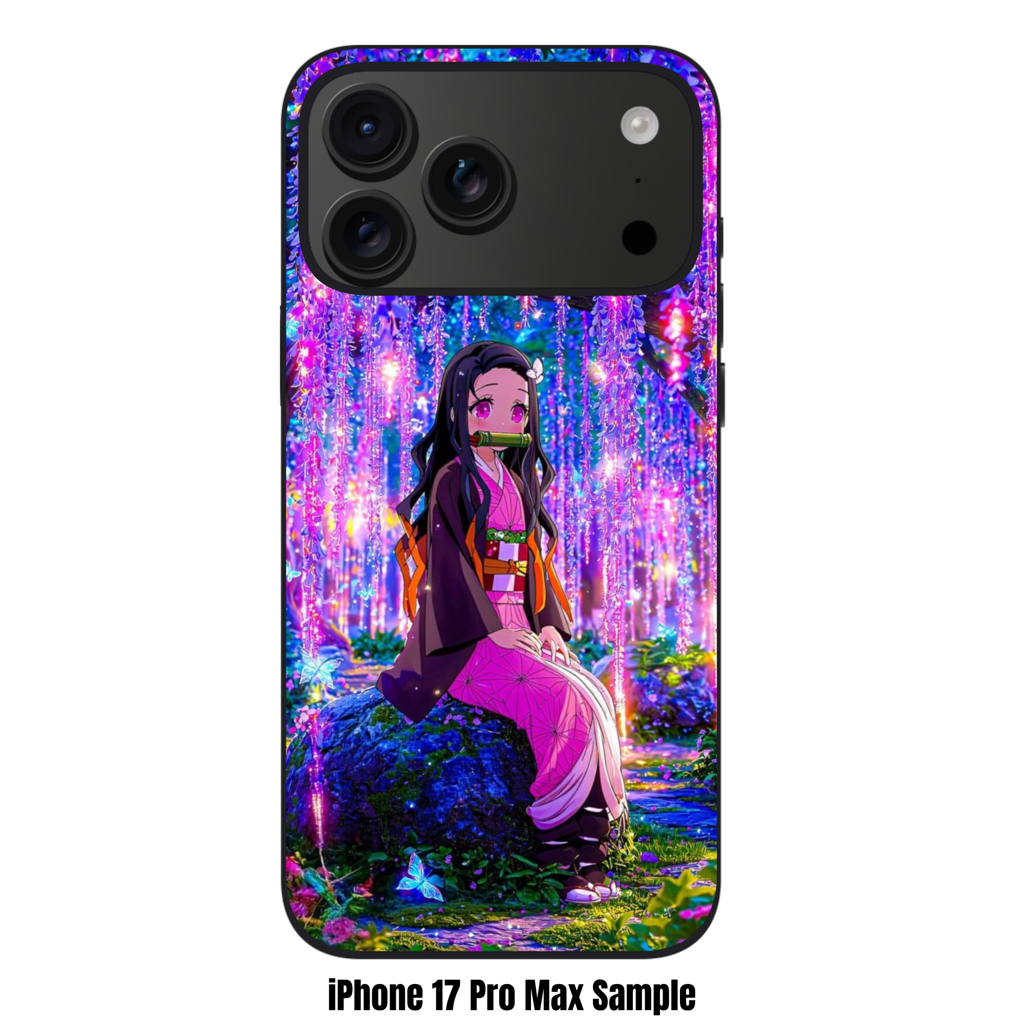 Demon Slayer Nezuko Phone Case For iPhone Samsung Galaxy Pixel - Nezuko Kamado Sitting Under The Glowing Wisteria Art