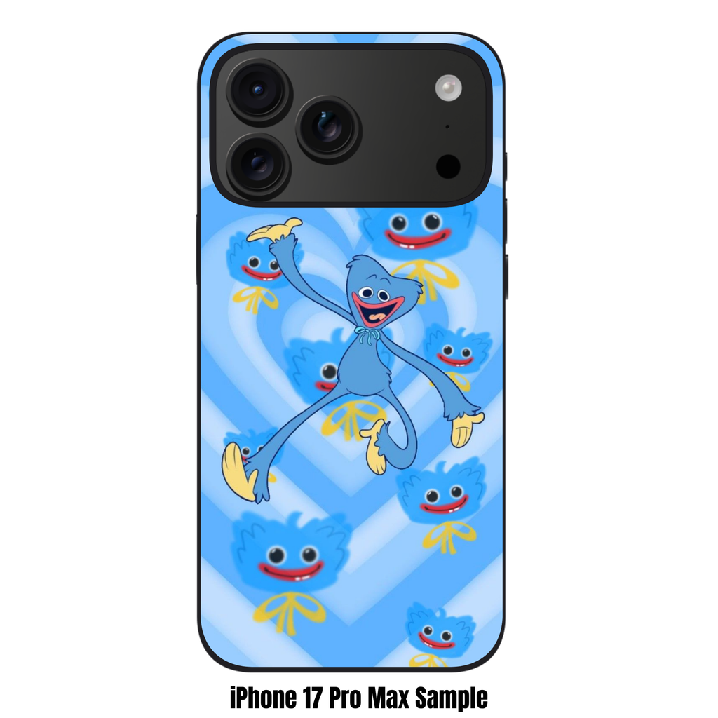 Poppy Playtime Huggy Wuggy Phone Case For iPhone Samsung Galaxy Pixel - Huggy Wuggy And Blue Heart Spiral Background