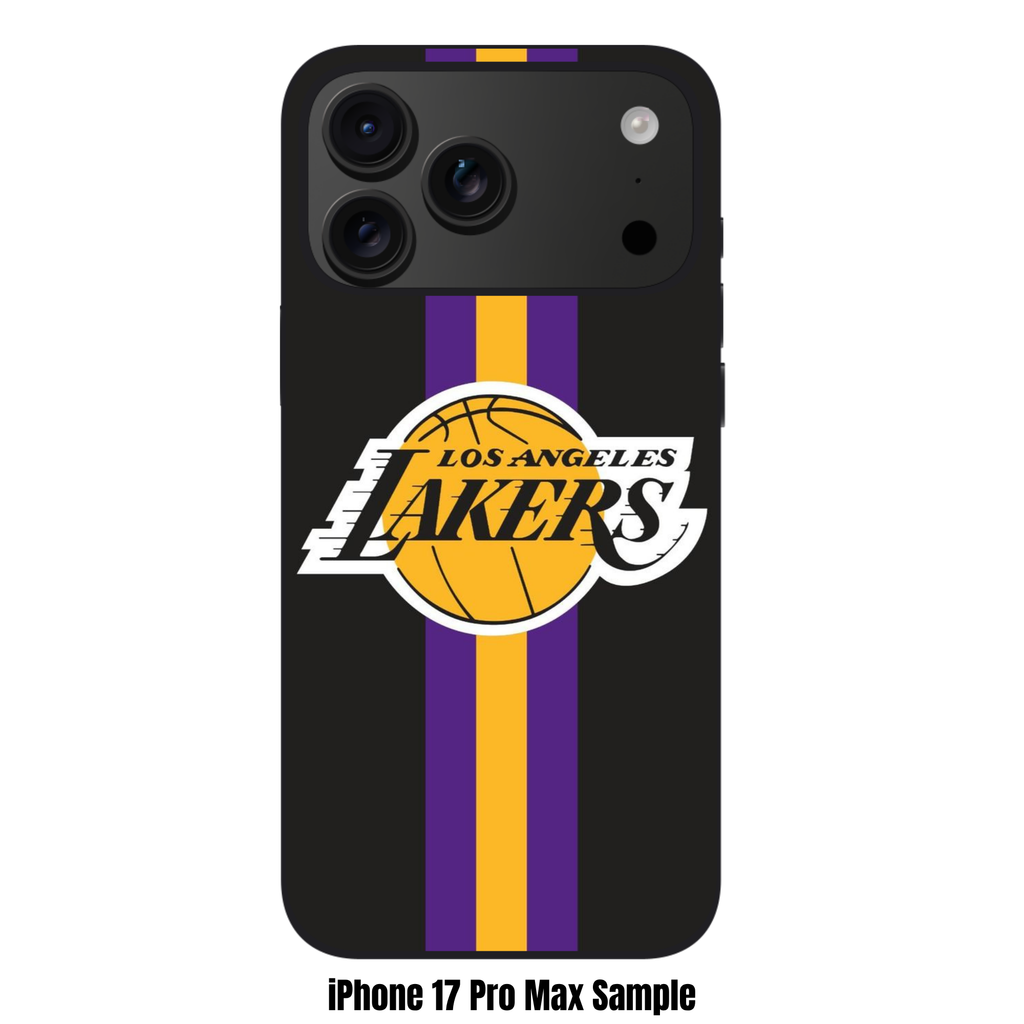 NBA Los Angeles Lakers Phone Case For iPhone Samsung Galaxy Pixel - Los Angeles Lakers Logo And Vertical Stripes On Black Background