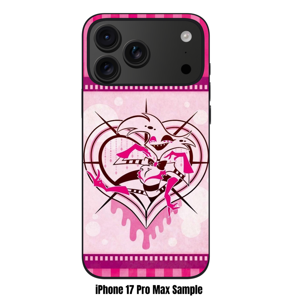 Hazbin Hotel Angel Dust Phone Case For iPhone Samsung Galaxy Pixel - Angel Dust Heart Illustration On Pink Striped Background