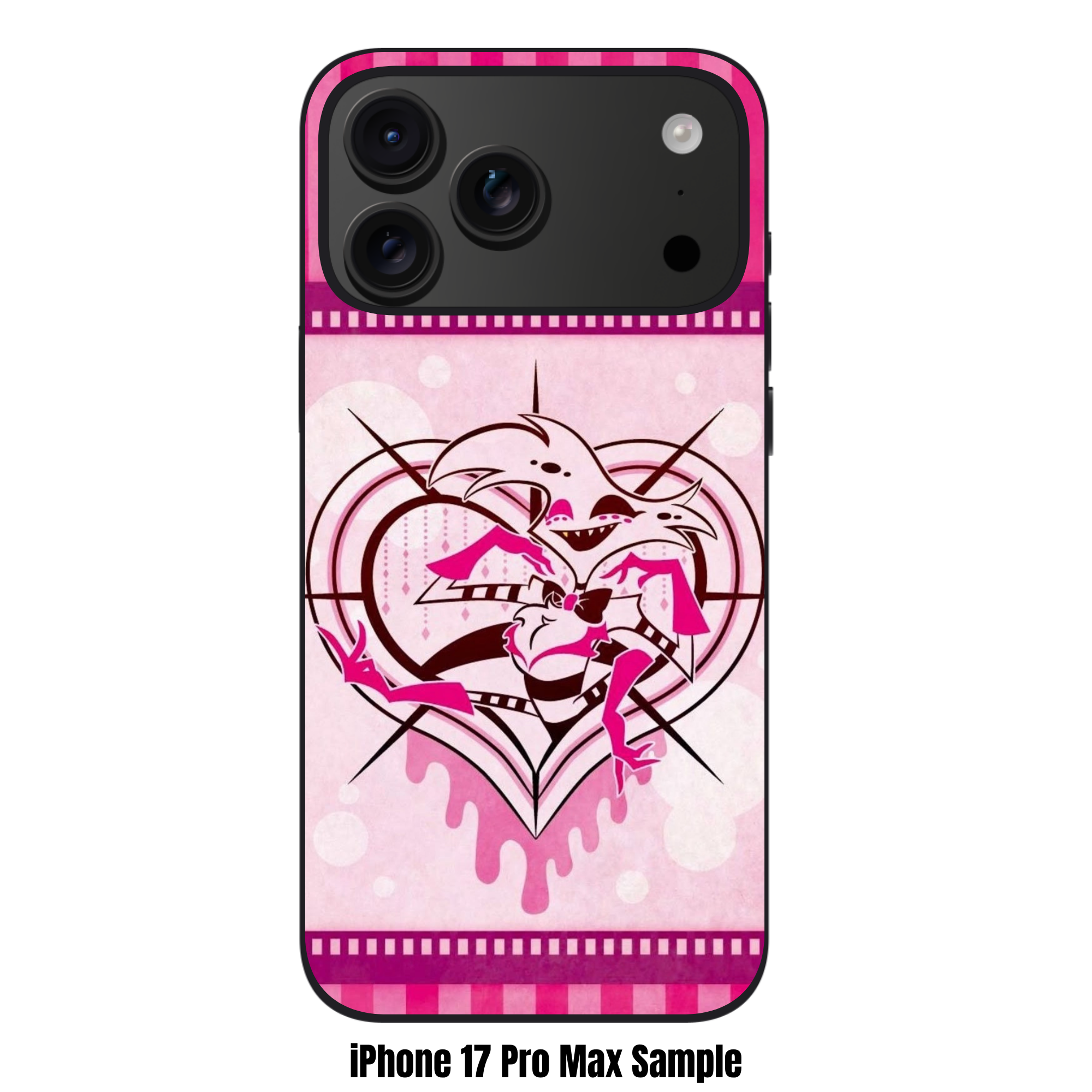 Hazbin Hotel Angel Dust Phone Case For iPhone Samsung Galaxy Pixel - Angel Dust Heart Illustration On Pink Striped Background
