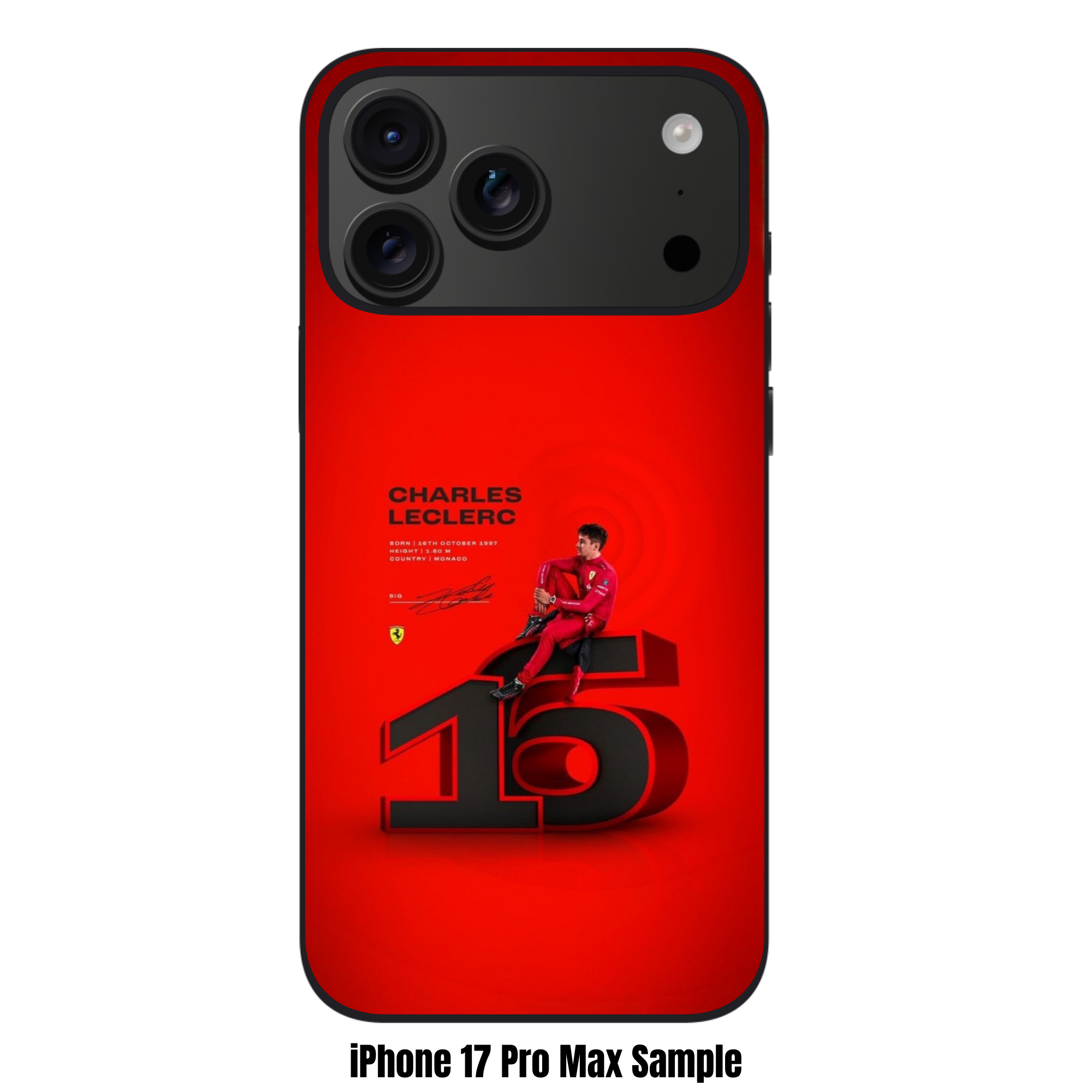 F1 Formula 1 Charles Leclerc Phone Case For iPhone Samsung Galaxy Pixel - Charles Leclerc 16 3D Number And Biography Details On Red Background