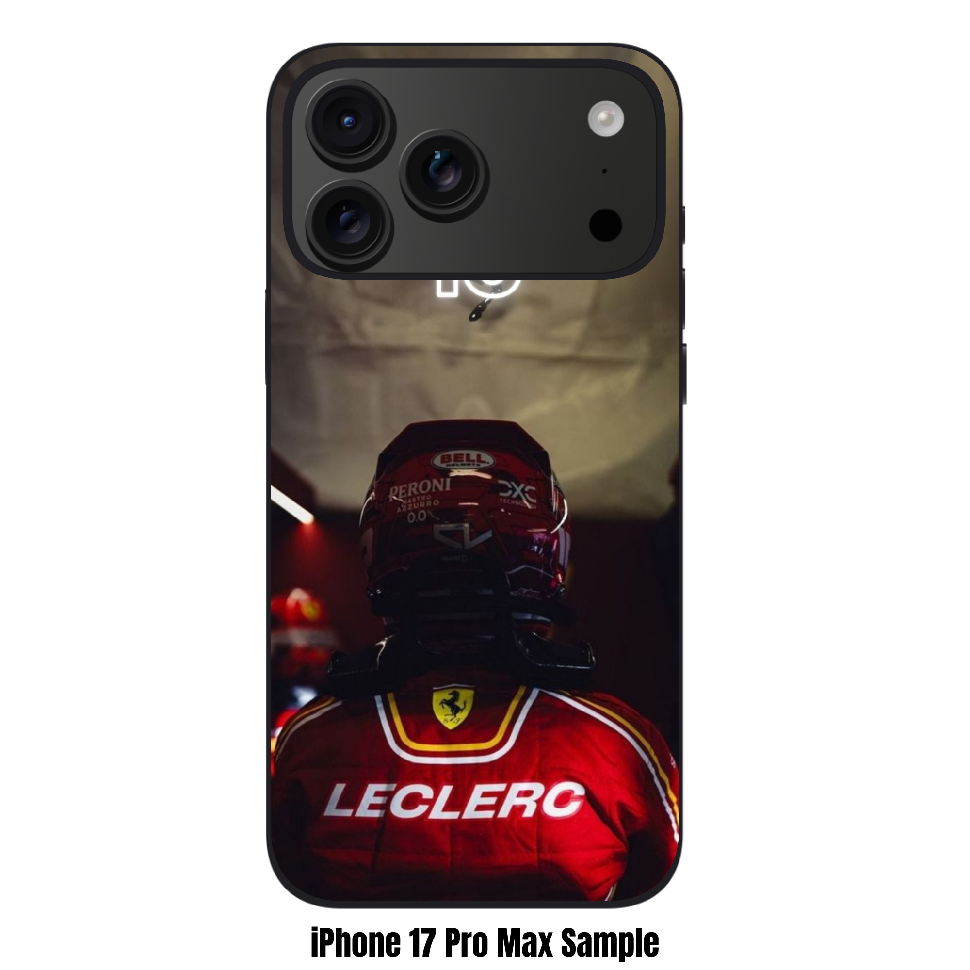 F1 Formula 1 Charles Leclerc Phone Case For iPhone Samsung Galaxy Pixel - Charles Leclerc Back Portrait And Neon CL16 Logo On Dark Ferrari Background