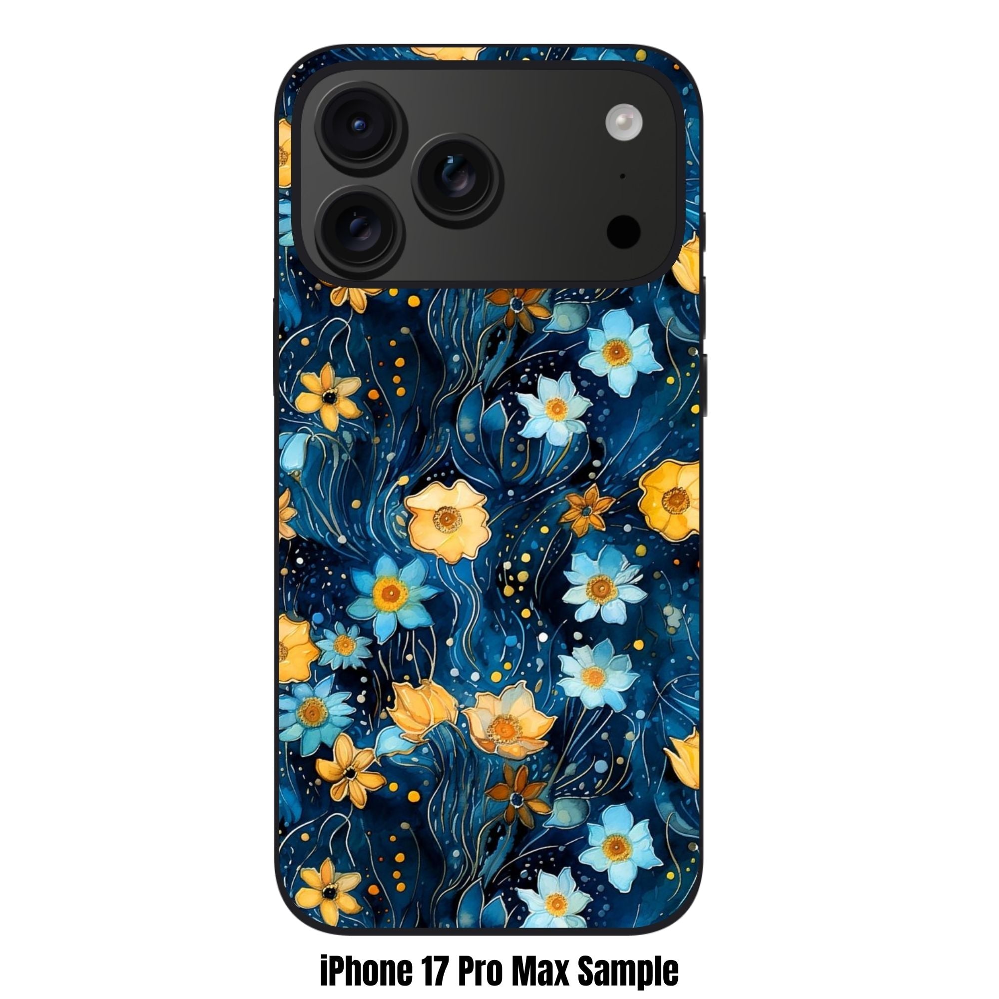 Floral Pattern Phone Case For iPhone Samsung Galaxy Pixel - Starry Night Floral Pattern On Deep Blue Background