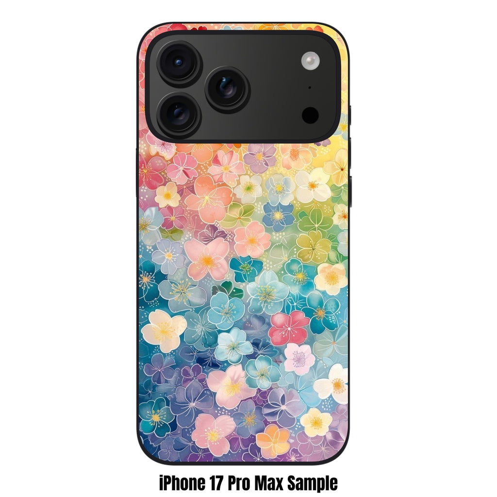 Floral Pattern Phone Case For iPhone Samsung Galaxy Pixel - Vibrant Rainbow Floral Pattern On Color Gradient Background