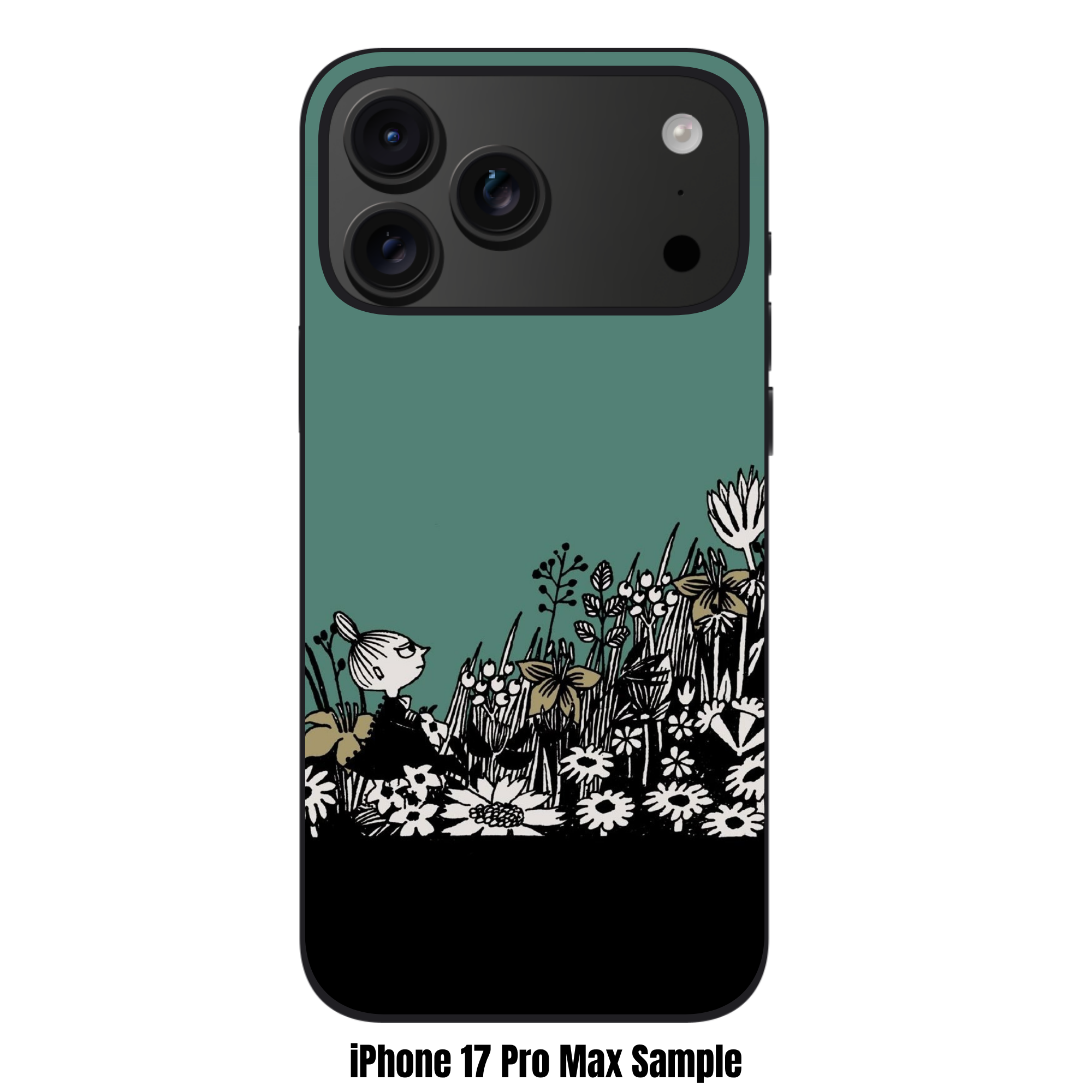 Moomins Little My Phone Case For iPhone Samsung Galaxy Pixel - Little My In Flower Field In Muted Green Background