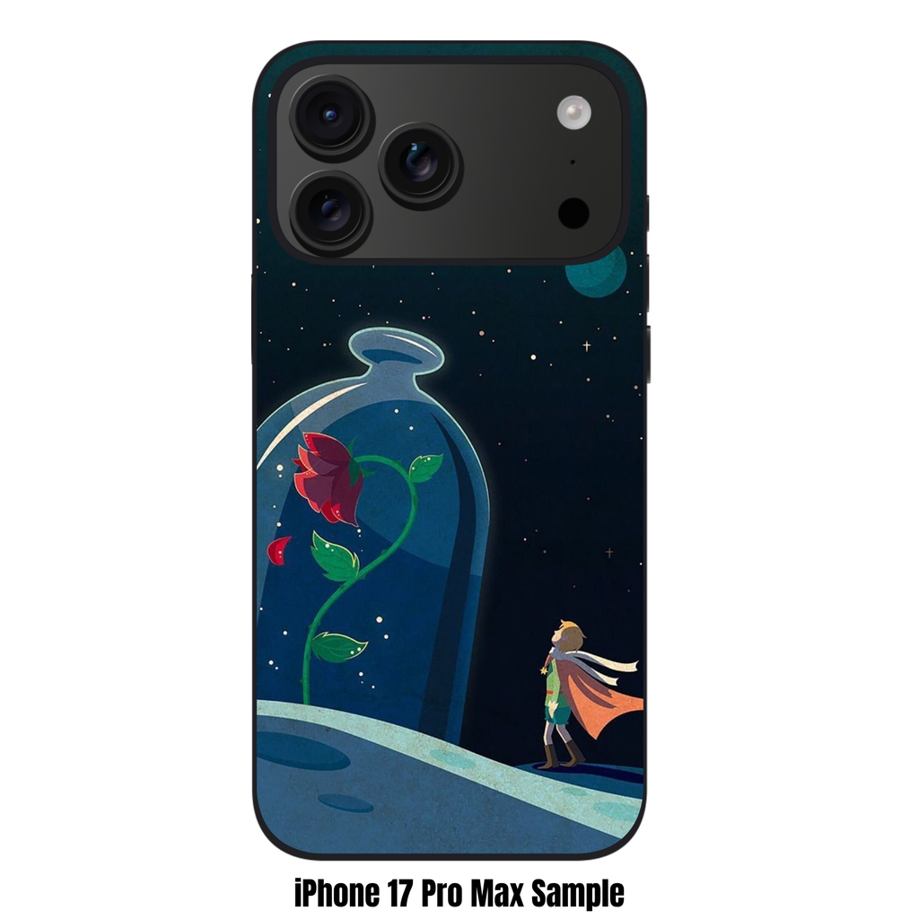 The Little Prince Phone Case For iPhone Samsung Galaxy Pixel - The Little Prince Stargazing By The Rose Glass Bell Jar On Dark Celestial Background
