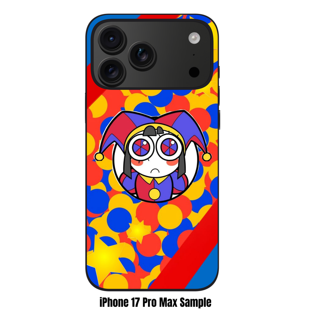 The Amazing Digital Circus Pomni Phone Case For iPhone Samsung Galaxy Pixel - Pomni On Red Blue And Yellow Circles Background