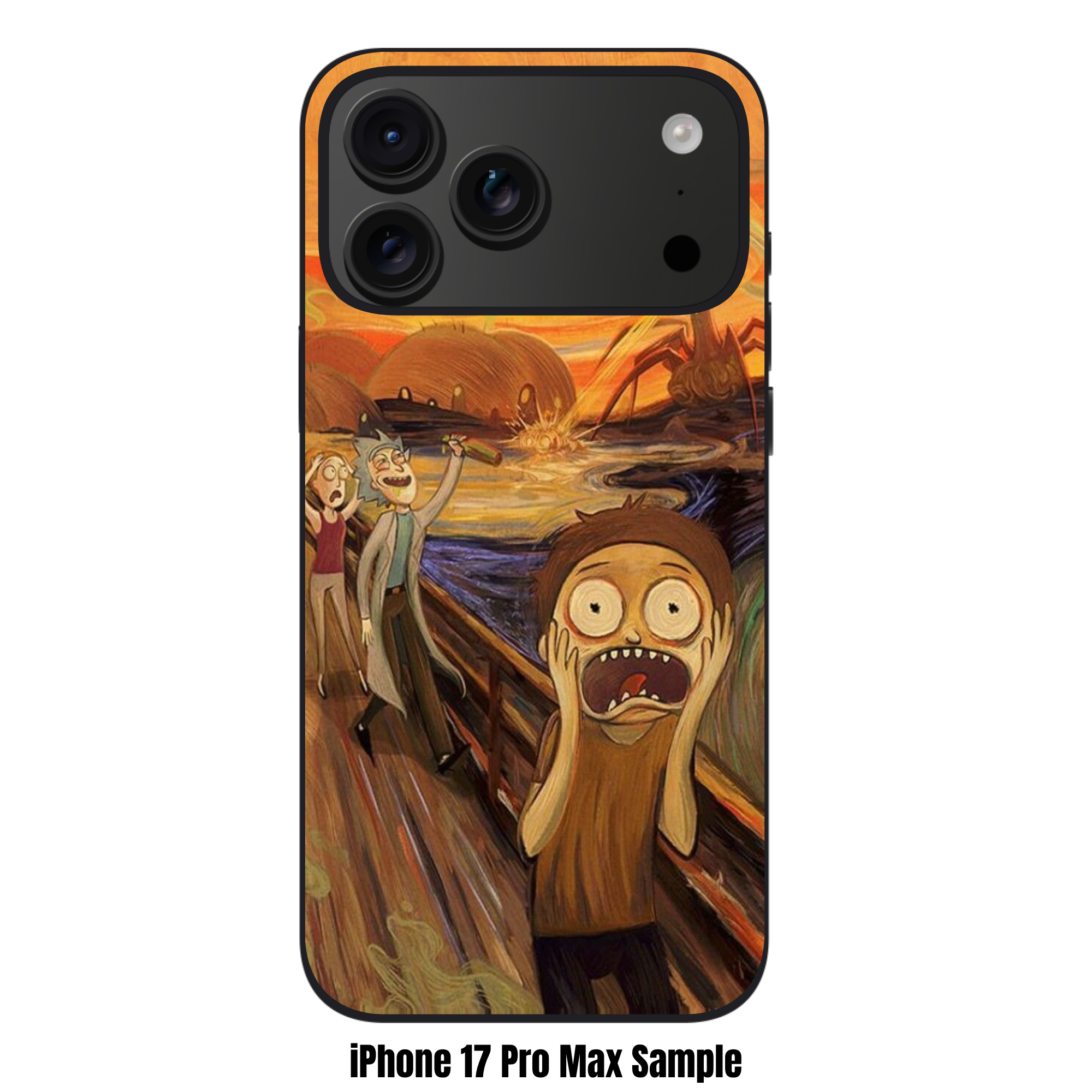 Rick And Morty Phone Case For iPhone Samsung Galaxy Pixel - Rick And Morty Characters Inside A The Scream Parody On Alien Background