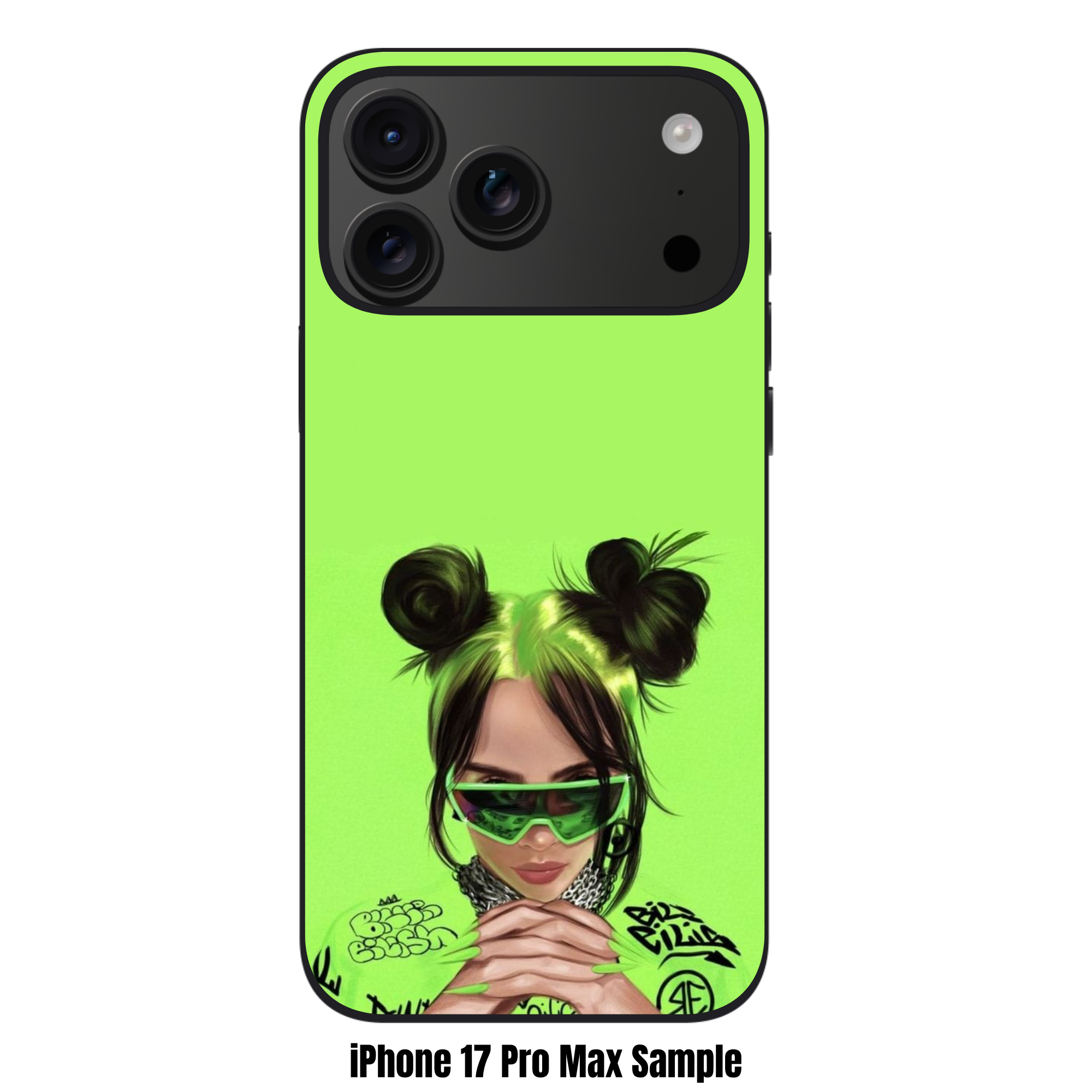 Billie Eilish Phone Case For iPhone Samsung Galaxy Pixel - Billie Eilish Illustration Wearing Green Sunglasses On Lime Green Background