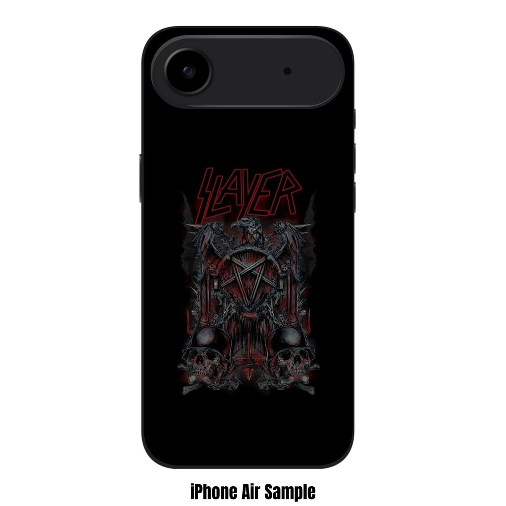 Slayer Phone Case For iPhone Samsung Galaxy Pixel - Slayer Red Logo And Eagle On Skulls In Helmets Black Background