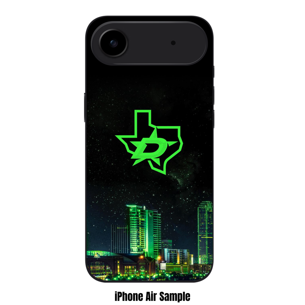 NHL Dallas Stars Phone Case For iPhone Samsung Galaxy Pixel - Dallas Stars Blackout Logo On Starry Night And Skyline Background