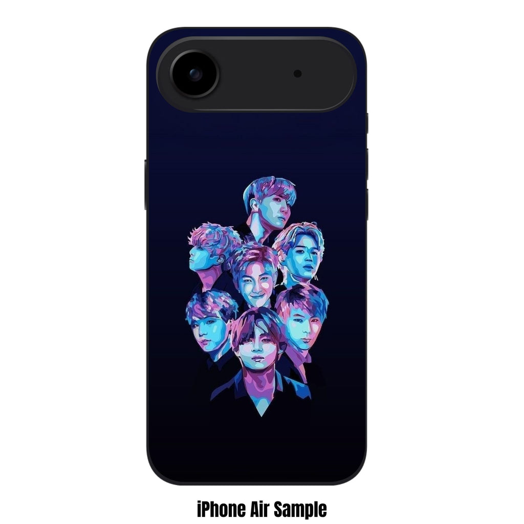 BTS Phone Case For iPhone Samsung Galaxy Pixel - BTS Neon Pop Art Group Portrait On Dark Navy Background