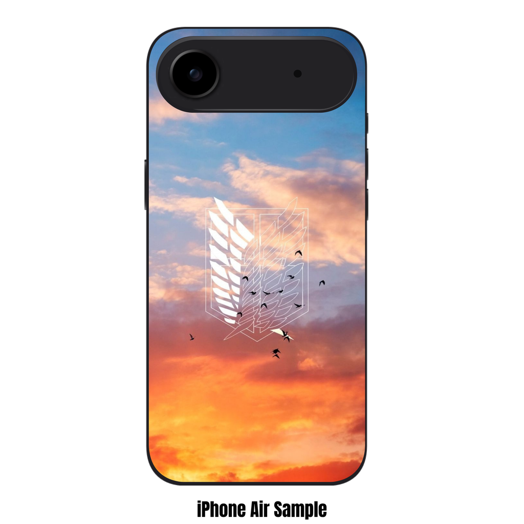 Attack on Titan Phone Case For iPhone Samsung Galaxy Pixel - Wings Of Freedom Emblem And Flying Birds On Sunset Cloudy Sky Background