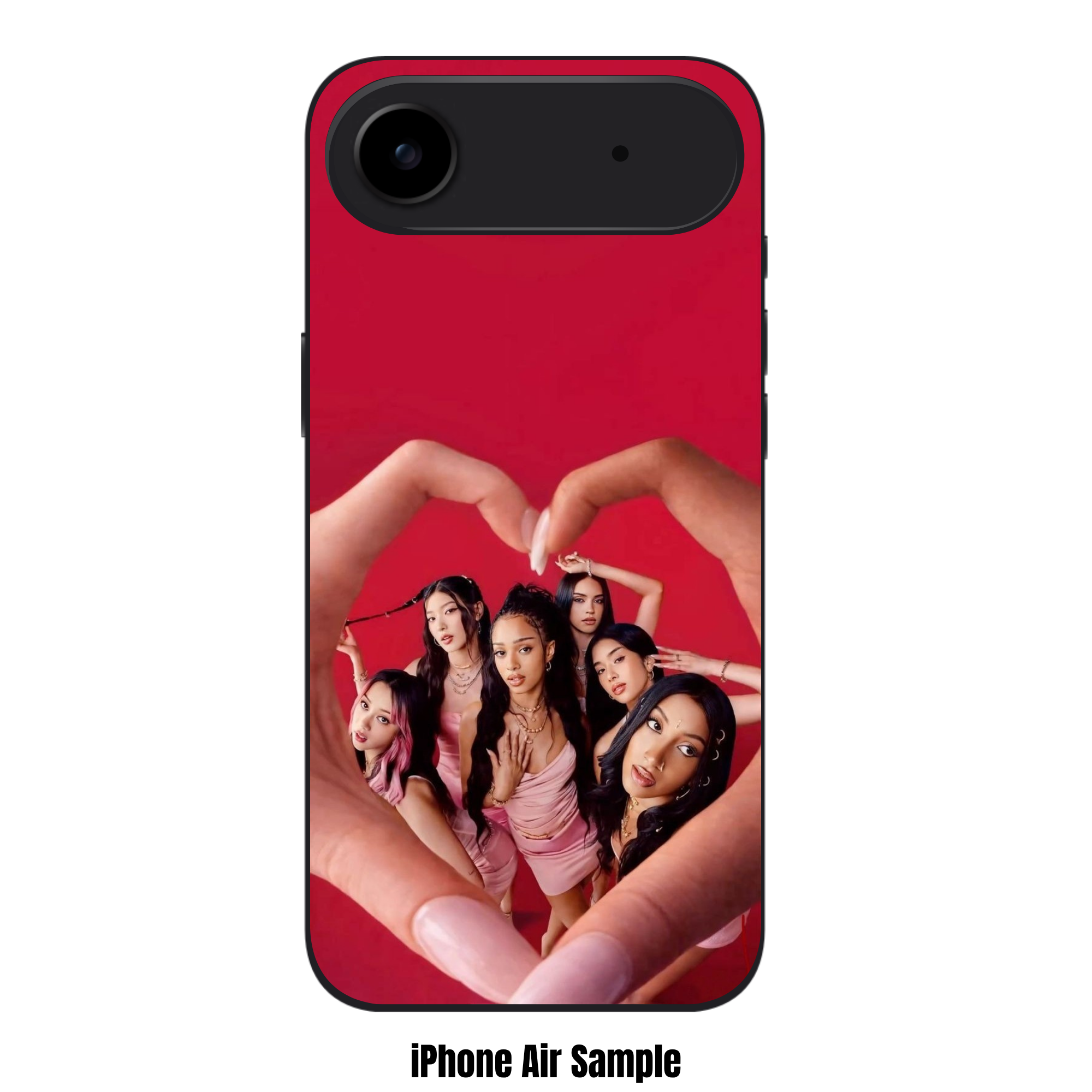 Katseye Phone Case For iPhone Samsung Galaxy Pixel - Katseye Members Framed In Finger Heart Shape On Red Background