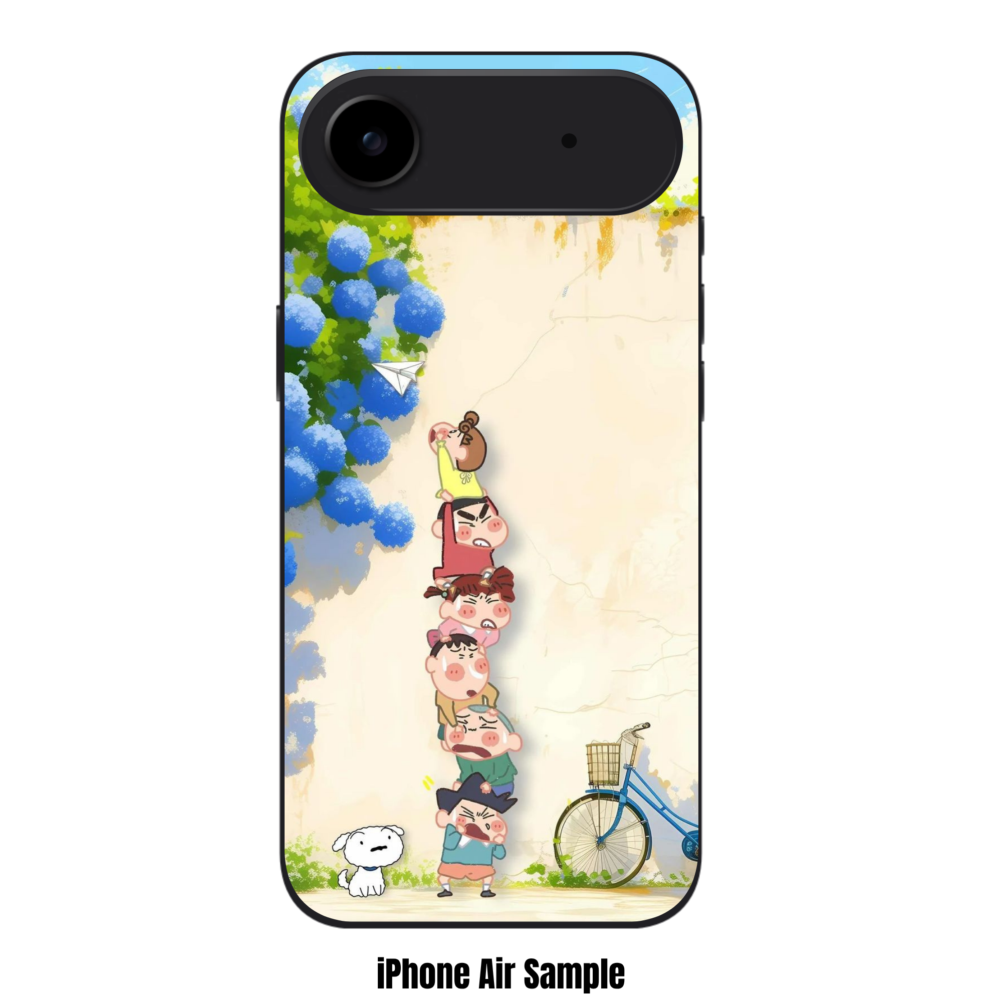 Crayon Shin Chan Phone Case For iPhone Samsung Galaxy Pixel - Crayon Shin Chan Characters Tower With Hydrangeas On Warm Ivory Backdrop