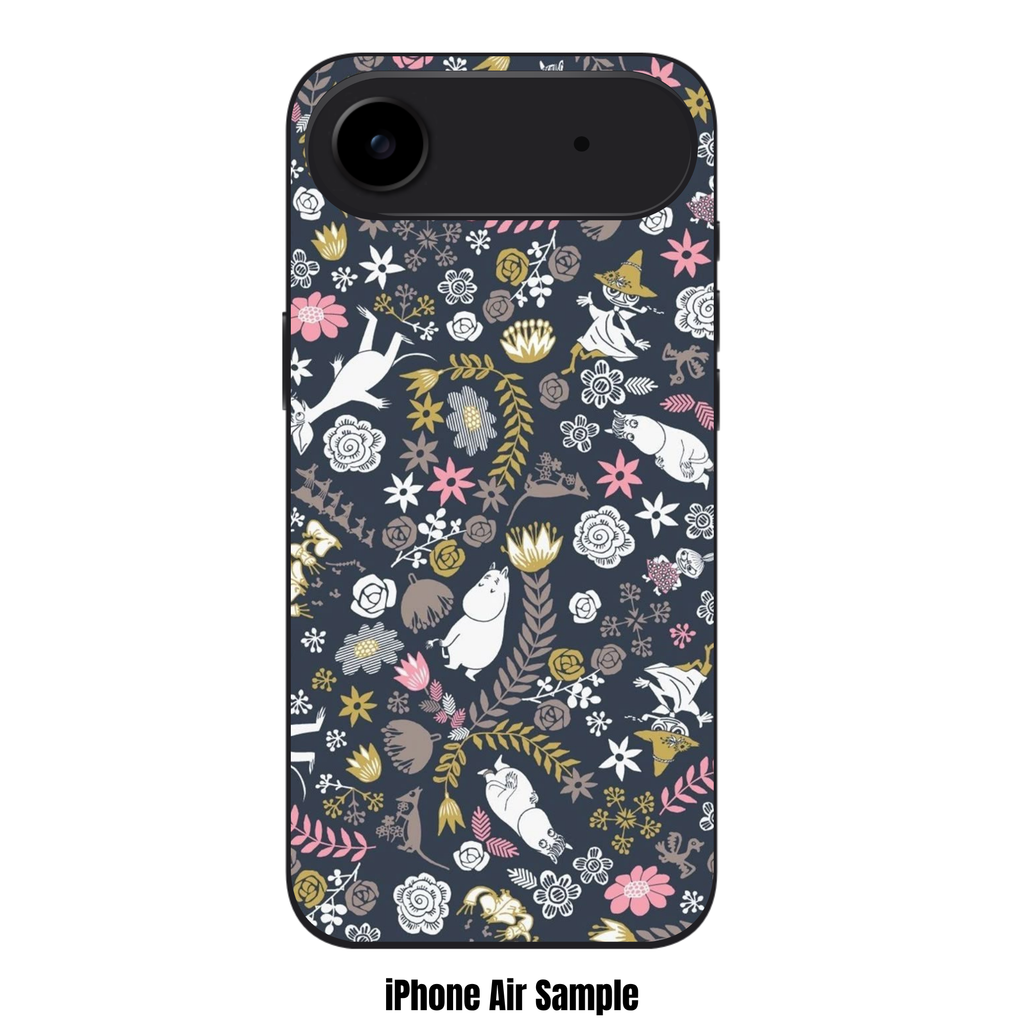 Moomins Phone Case For iPhone Samsung Galaxy Pixel - Moomin Characters And Flowers Pattern In Dark Blue Background