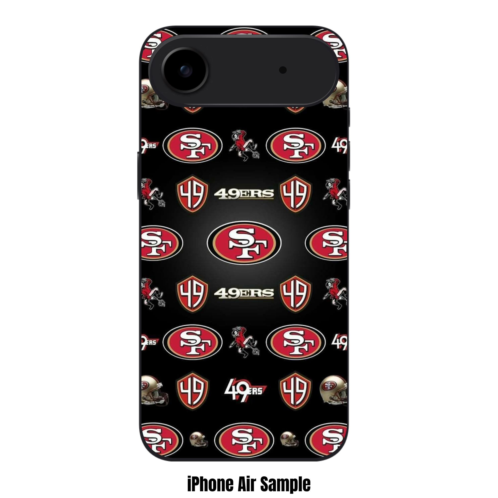 NFL San Francisco 49ers Phone Case For iPhone Samsung Galaxy Pixel - San Francisco 49ers Logos And Helmets Repeating Pattern On Black Background