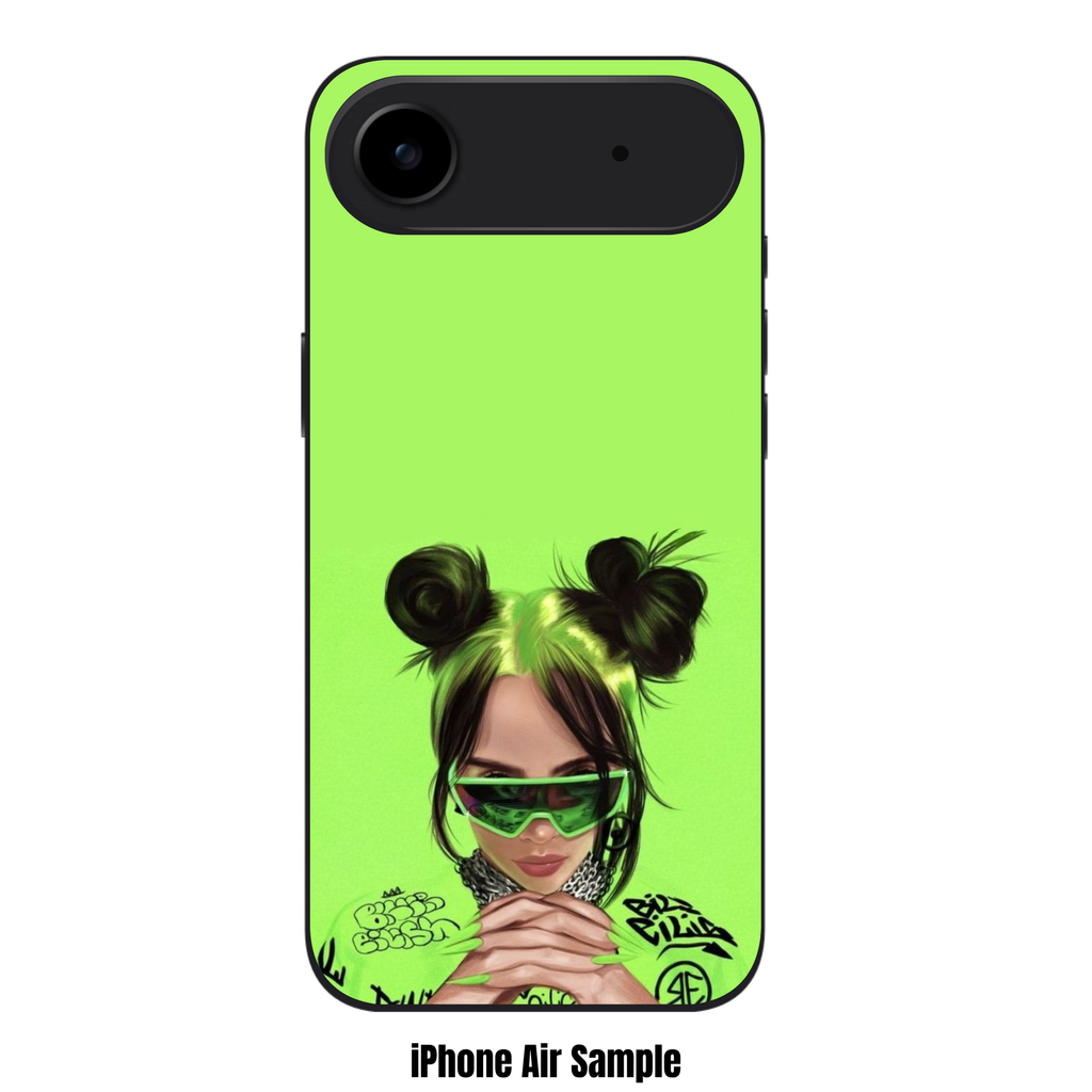 Billie Eilish Phone Case For iPhone Samsung Galaxy Pixel - Billie Eilish Illustration Wearing Green Sunglasses On Lime Green Background