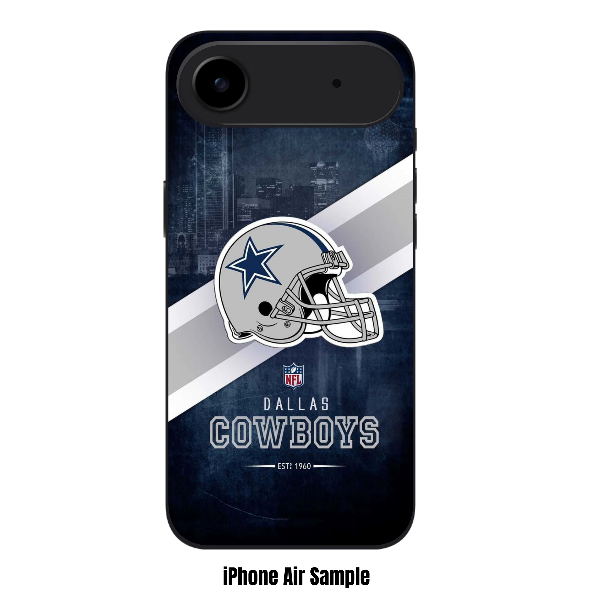 NFL Dallas Cowboys Phone Case For iPhone Samsung Galaxy Pixel - Dallas Cowboys Helmet And Diagonal Stripe On Cityscape Background