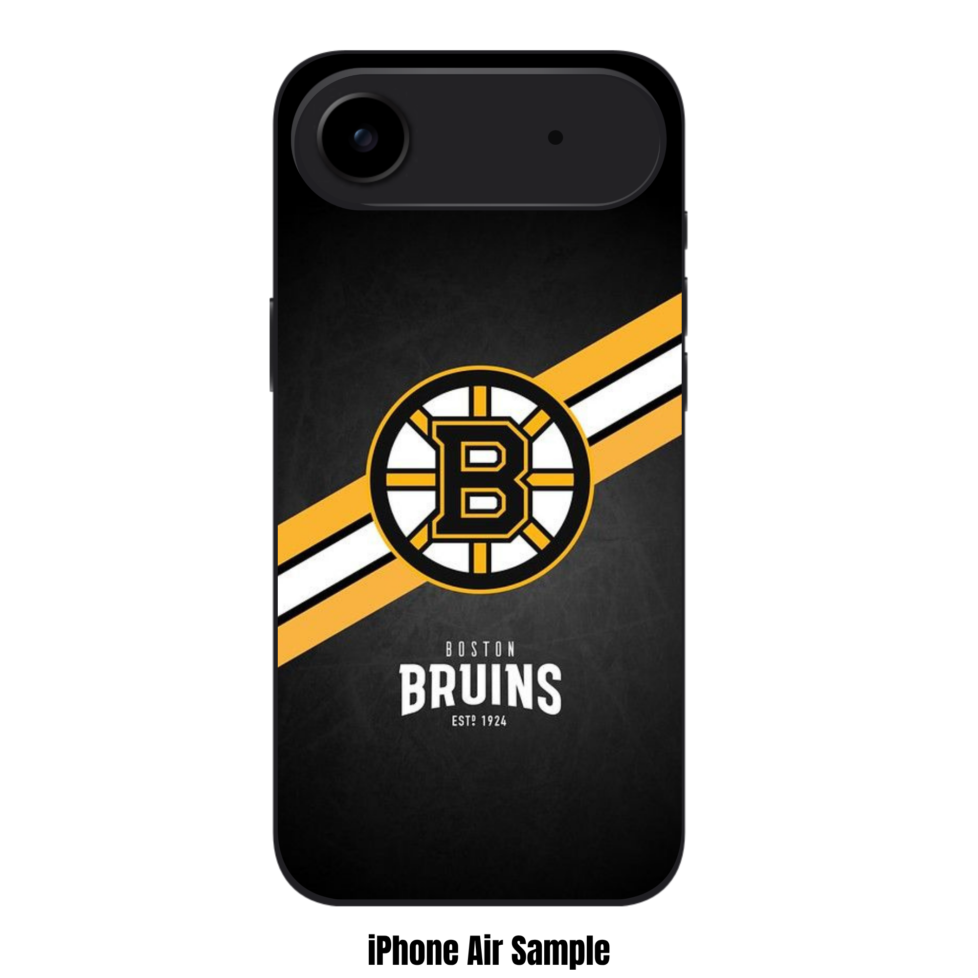 NHL Boston Bruins Phone Case For iPhone Samsung Galaxy Pixel - Boston Bruins Logo And Diagonal Stripes On Textured Black Background