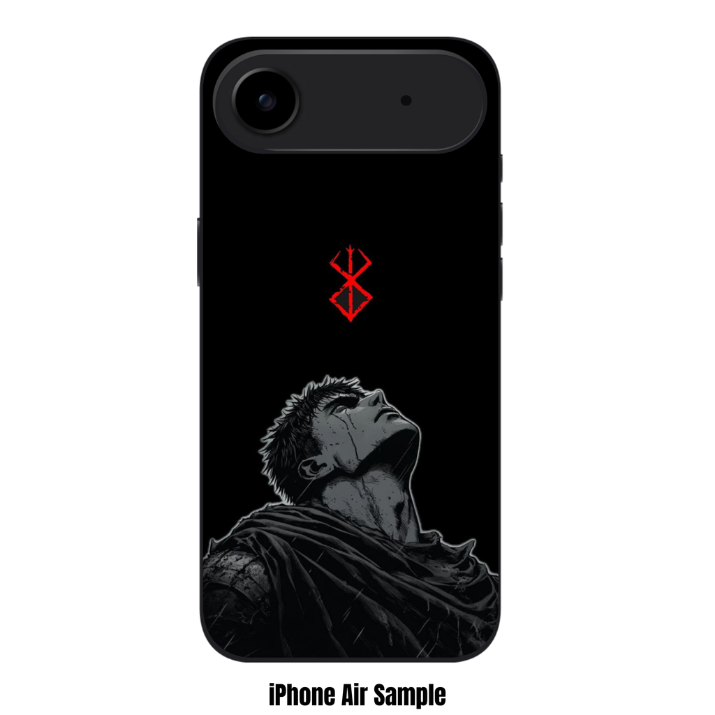 Berserk Guts Phone Case For iPhone Samsung Galaxy Pixel - Guts Looking Up At Red Brand Of Sacrifice Symbol On Black Background