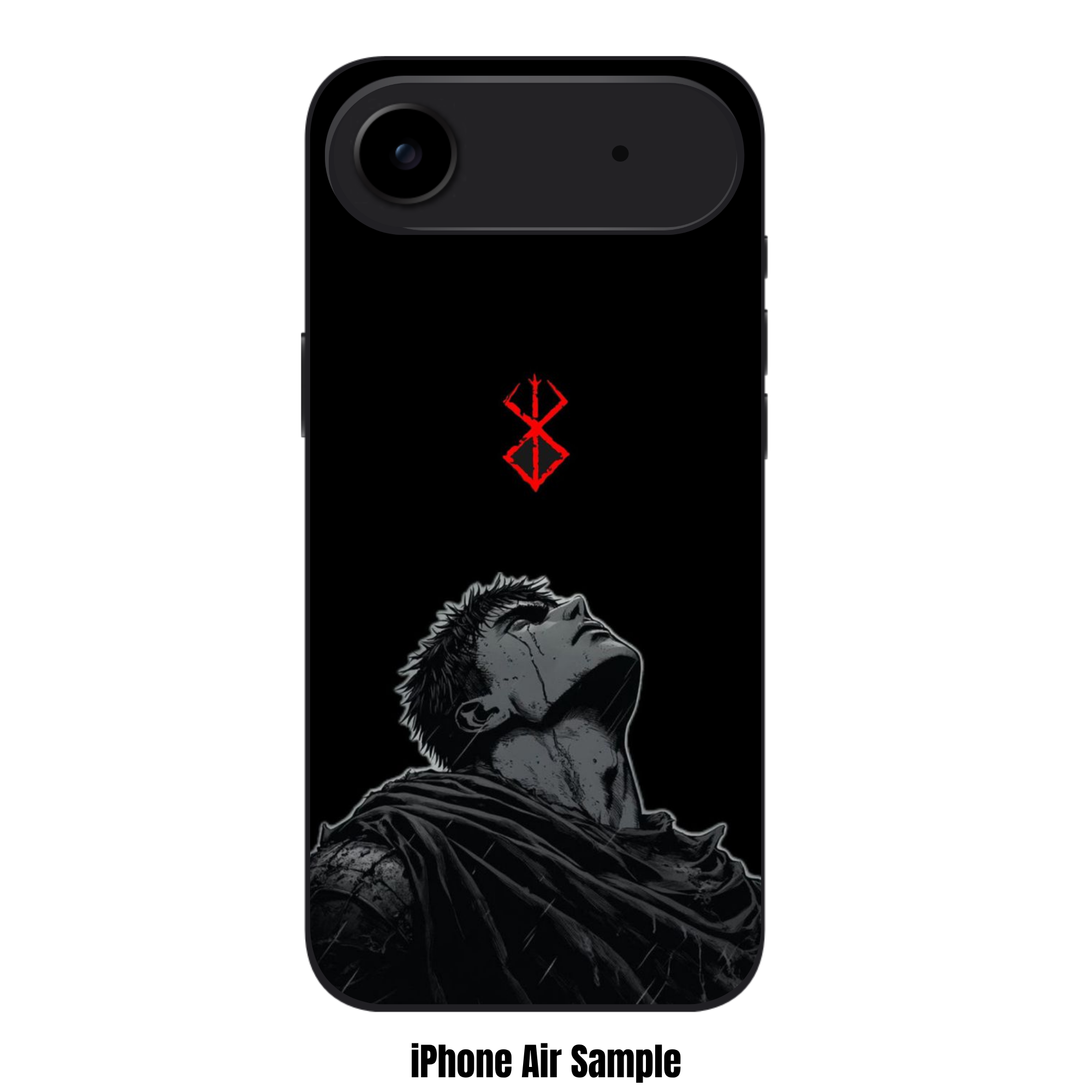 Berserk Guts Phone Case For iPhone Samsung Galaxy Pixel - Guts Looking Up At Red Brand Of Sacrifice Symbol On Black Background