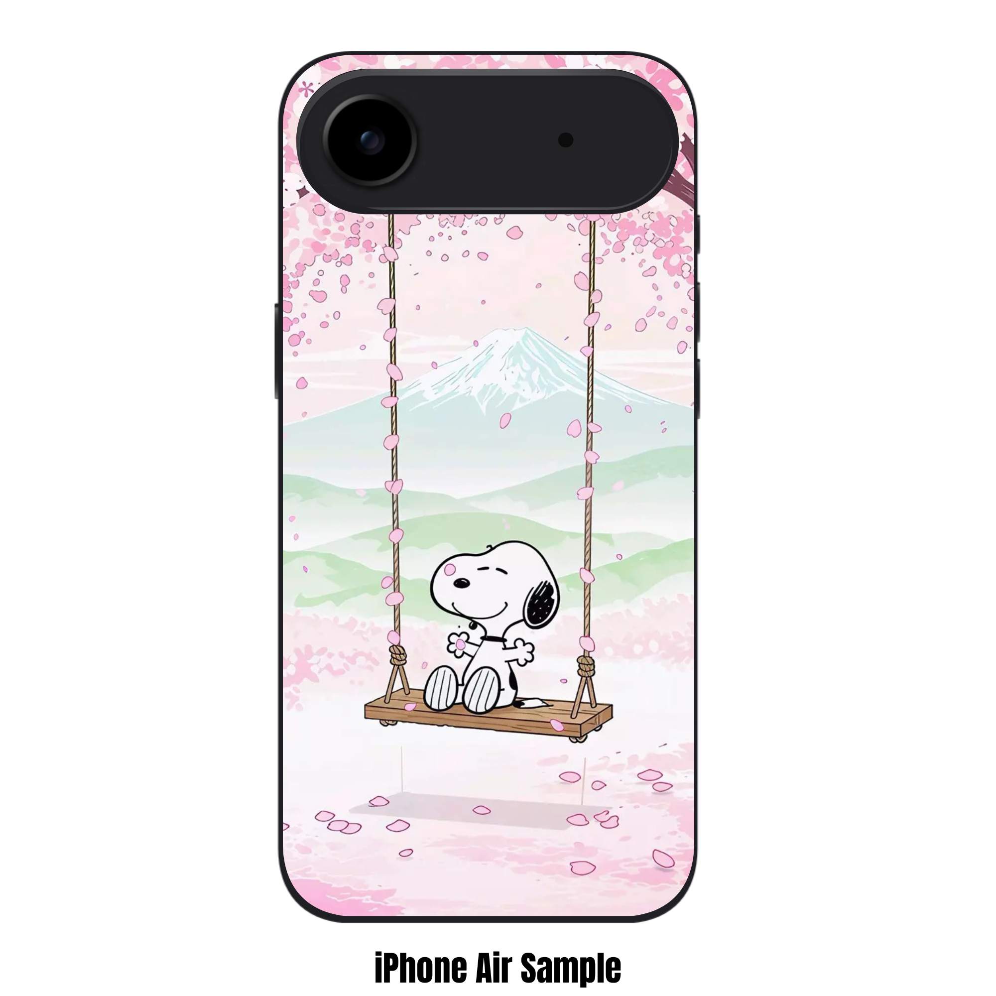 Peanuts Snoopy Phone Case For iPhone Samsung Galaxy Pixel - Peanuts Snoopy Sitting On A Swing Under Pink Cherry Blossoms With Mount Fuji Background
