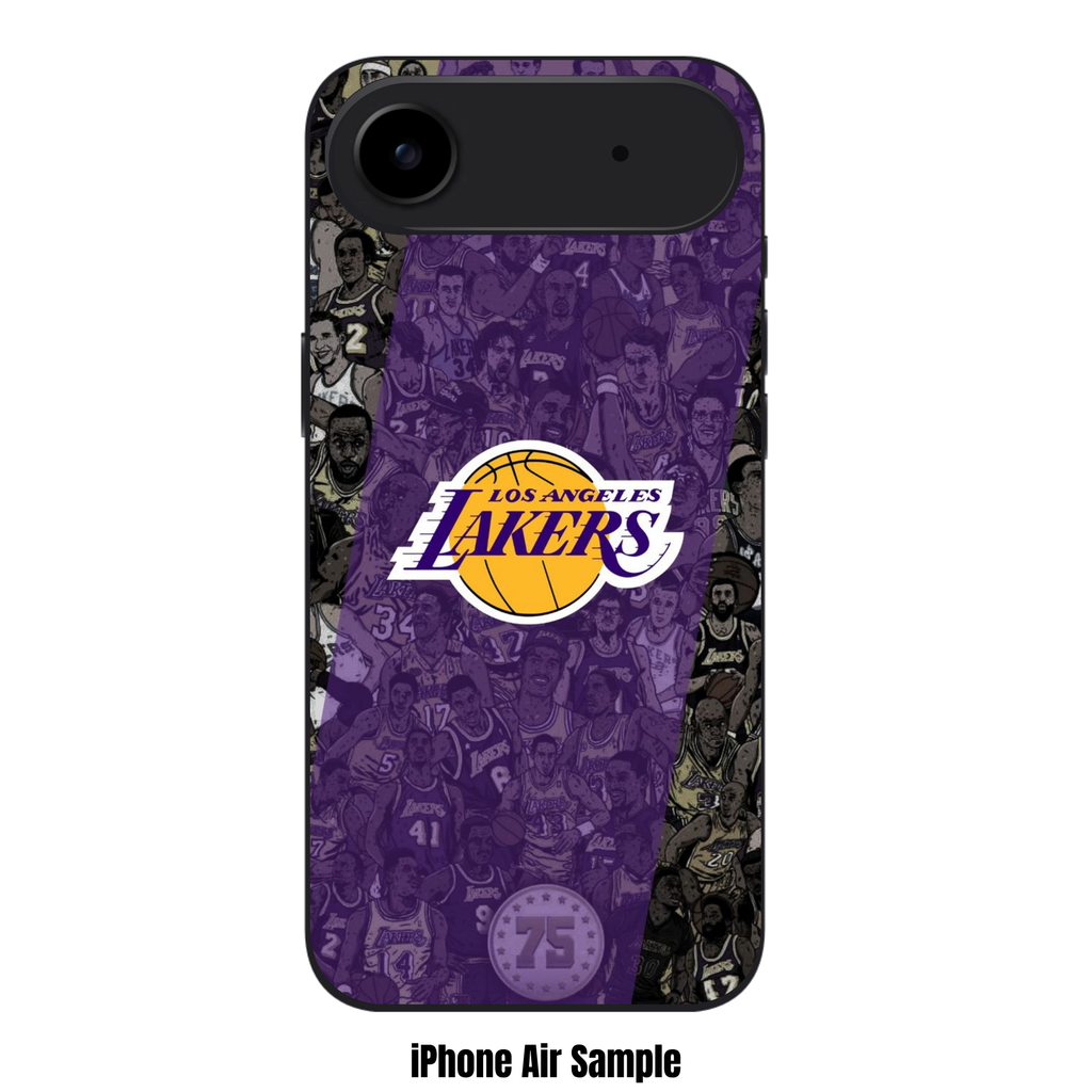 NBA Los Angeles Lakers Phone Case For iPhone Samsung Galaxy Pixel - Los Angeles Lakers Logo And Players Collage On Purple Stripe Background