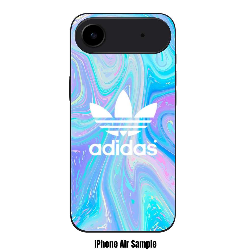 Adidas Phone Case For iPhone Samsung Galaxy Pixel - Adidas Trefoil Logo On Pastel Holographic Swirl Background