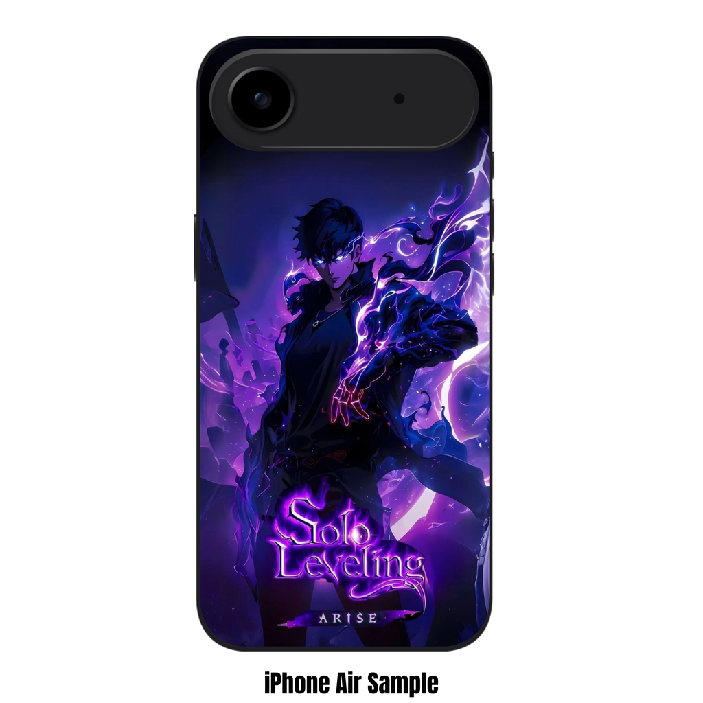 Solo Leveling Sung Jin woo Phone Case For iPhone Samsung Galaxy Pixel - Sung Jin woo With Purple Aura And Solo Leveling Arise Text On Black Background