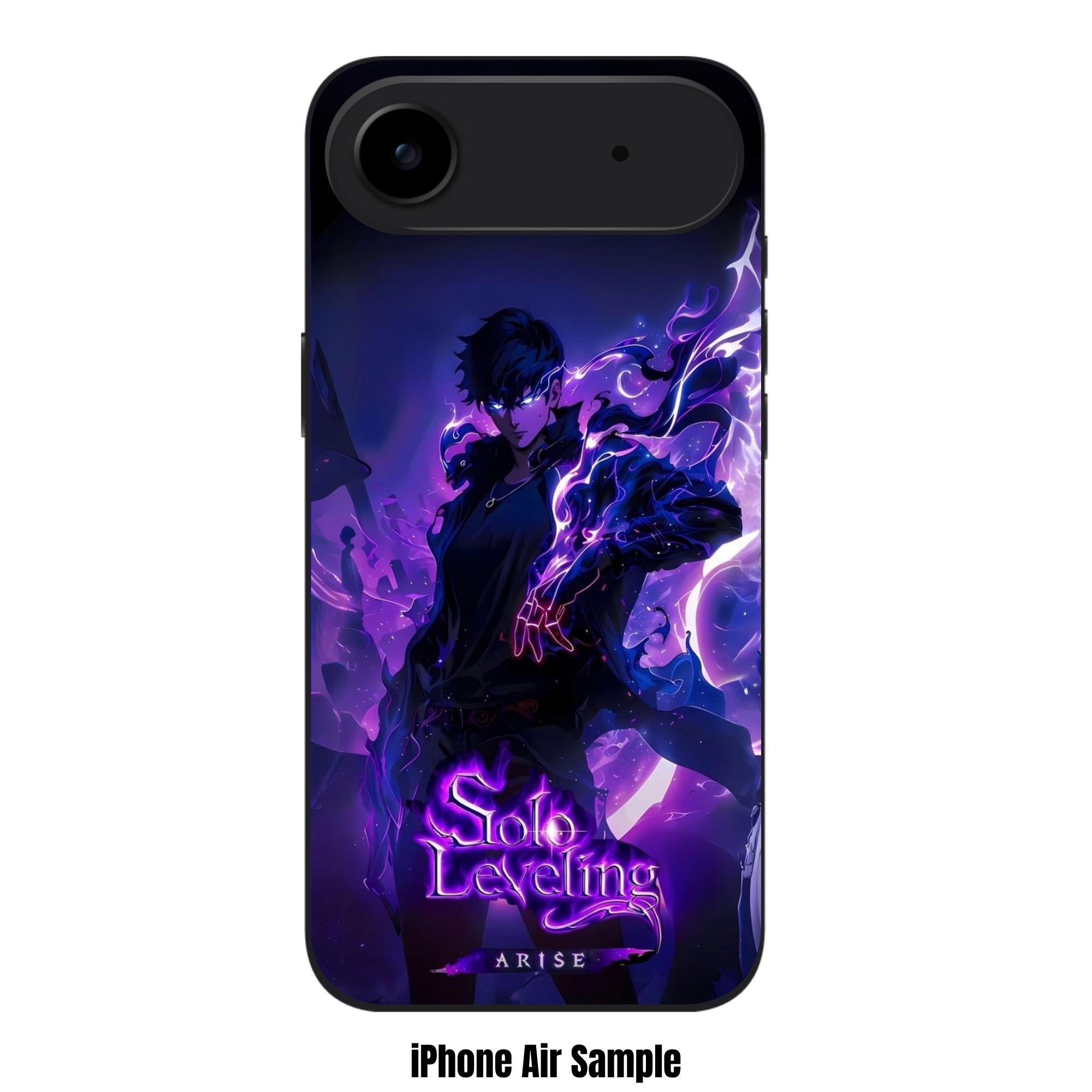 Solo Leveling Sung Jin woo Phone Case For iPhone Samsung Galaxy Pixel - Sung Jin woo With Purple Aura And Solo Leveling Arise Text On Black Background