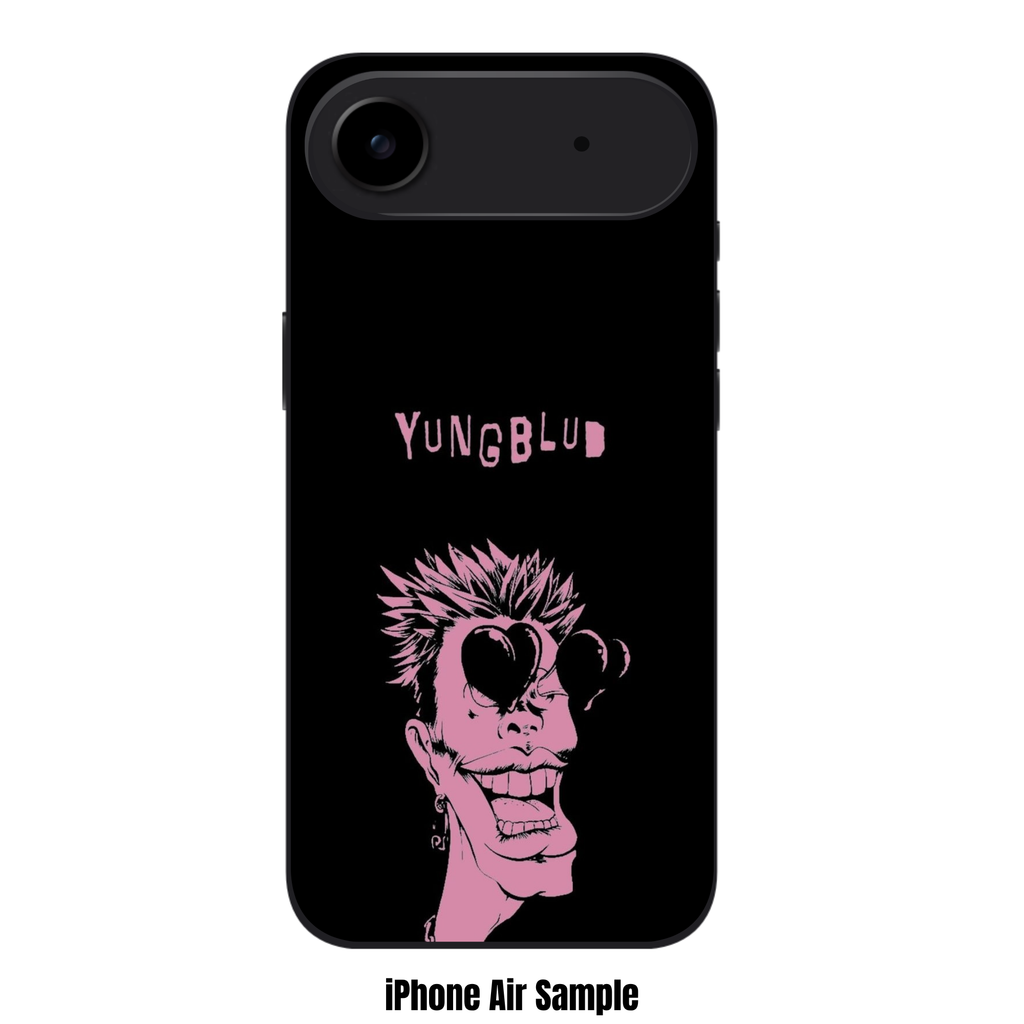 Yungblud Phone Case For iPhone Samsung Galaxy Pixel - Yungblud Pink Caricature Illustration Wearing Heart Sunglasses On Black Background
