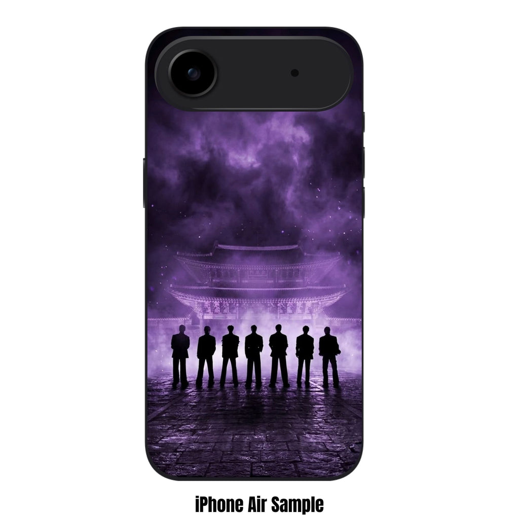 BTS Phone Case For iPhone Samsung Galaxy Pixel - BTS Silhouette In Front Of Korean Palace On Purple Smokey Background