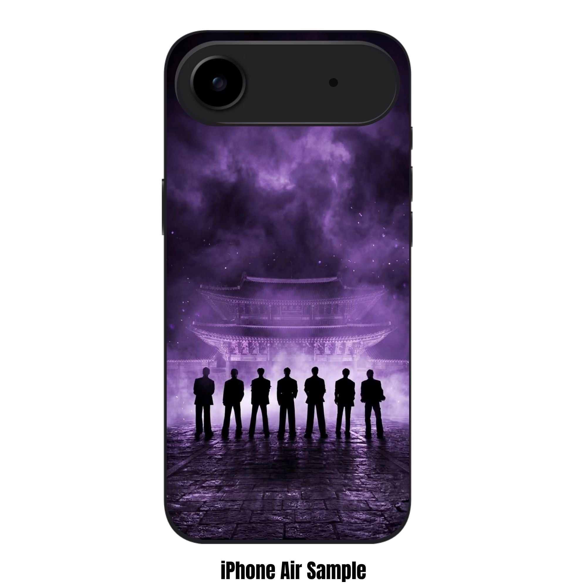 BTS Phone Case For iPhone Samsung Galaxy Pixel - BTS Silhouette In Front Of Korean Palace On Purple Smokey Background
