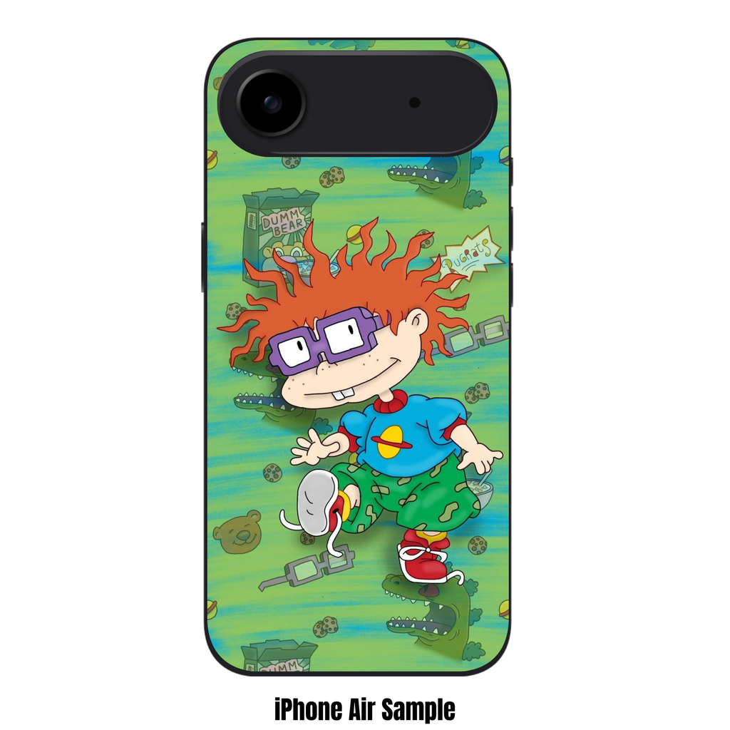 Rugrats Chuckie Phone Case For iPhone Samsung Galaxy Pixel - Chuckie Finster Surrounded By Reptar And Dummy Bears On Green Background