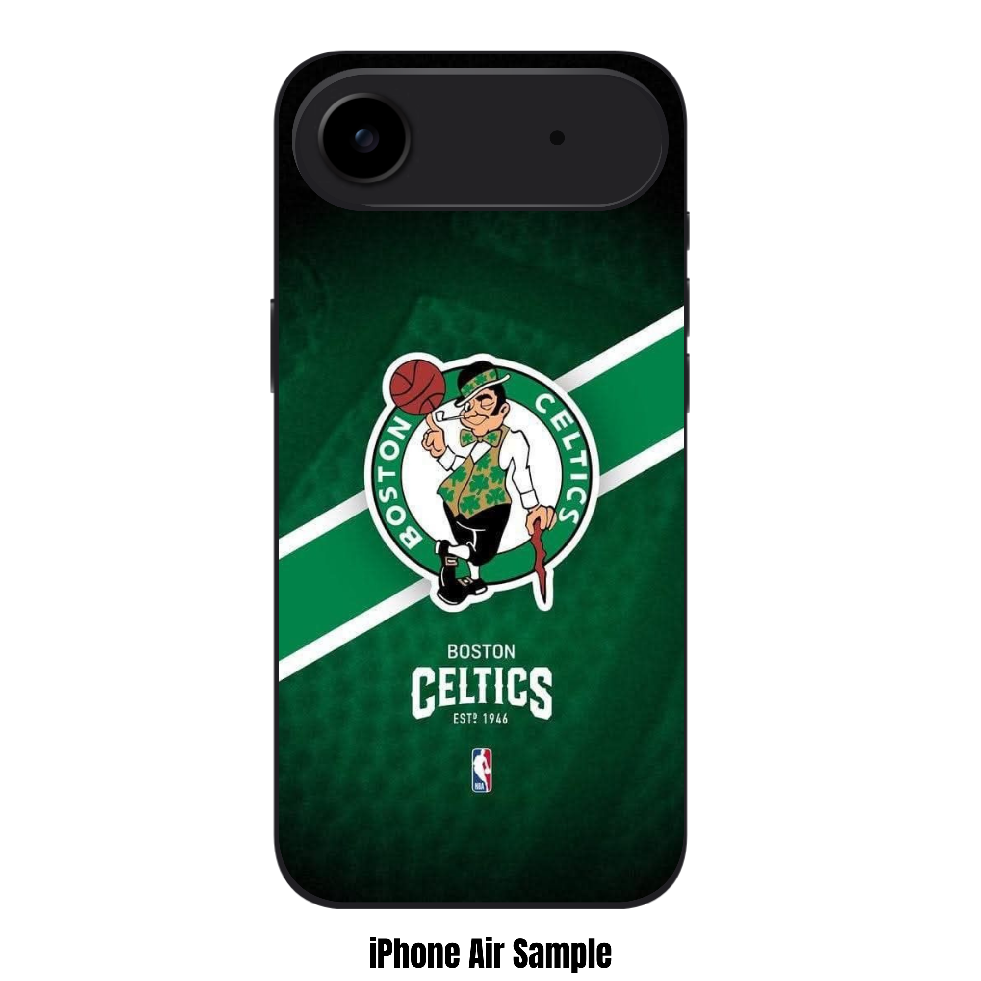 NBA Boston Celtics Phone Case For iPhone Samsung Galaxy Pixel - Boston Celtics Lucky The Leprechaun Logo Grip Stripe On Textured Green Background