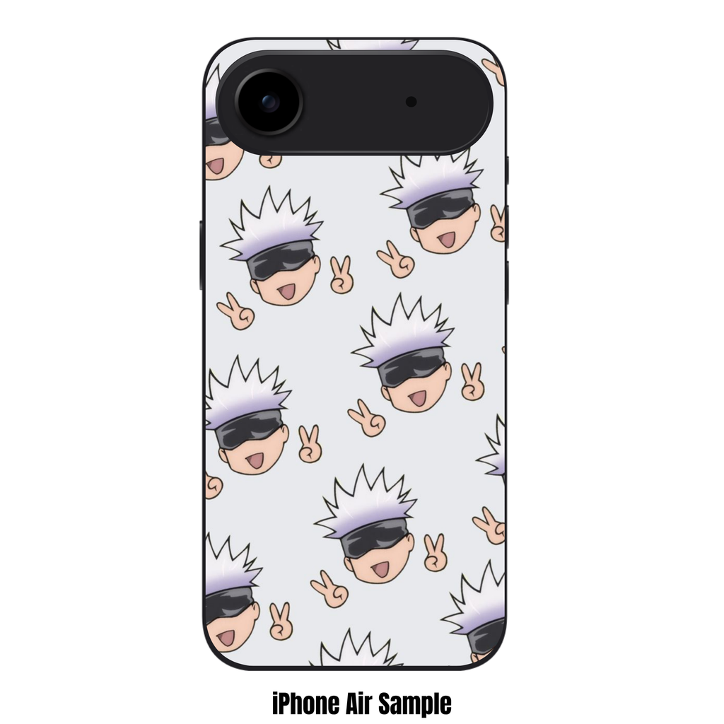 Jujutsu Kaisen Gojo Phone Case For iPhone Samsung Galaxy Pixel - Satoru Gojo Chibi Peace Pattern On White Background