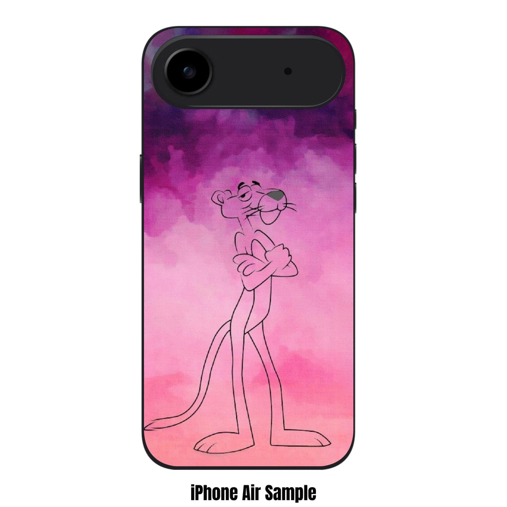 Pink Panther Phone Case For iPhone Samsung Galaxy Pixel - Pink Panther Outline Sketch With Crossed Arms In Pink Purple And Blue Watercolor Background