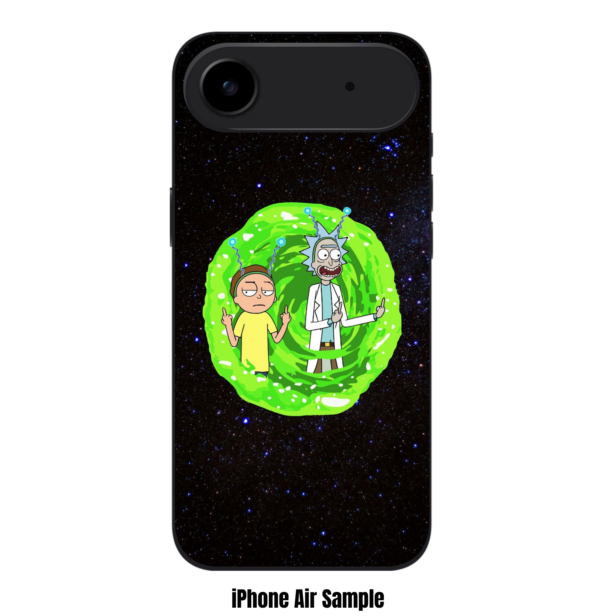 Rick And Morty Phone Case For iPhone Samsung Galaxy Pixel - Rick And Morty Emerging From A Green Portal On Starry Space Background
