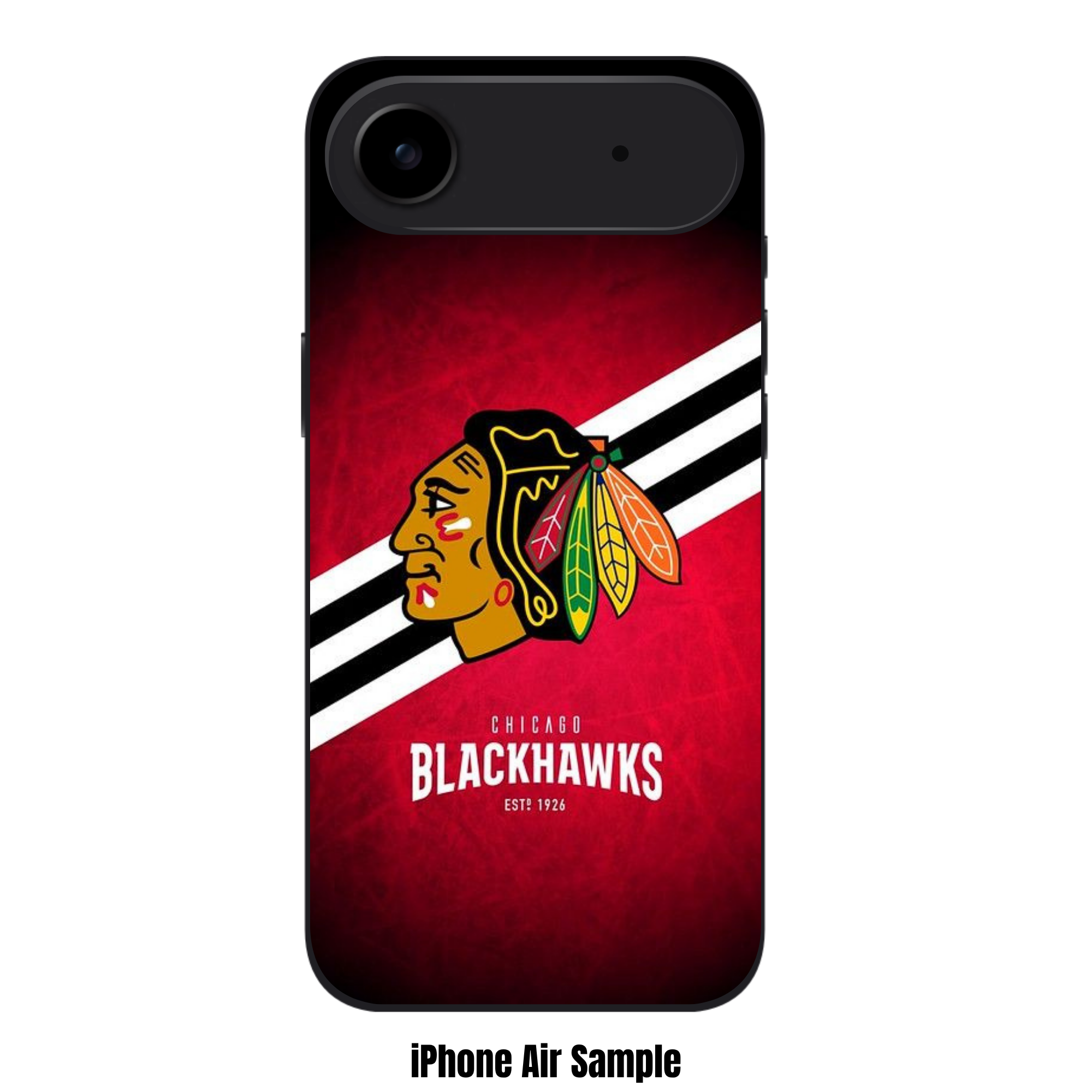 NHL Chicago Blackhawks Phone Case For iPhone Samsung Galaxy Pixel - Chicago Blackhawks Logo And Diagonal Stripes On Textured Red Background