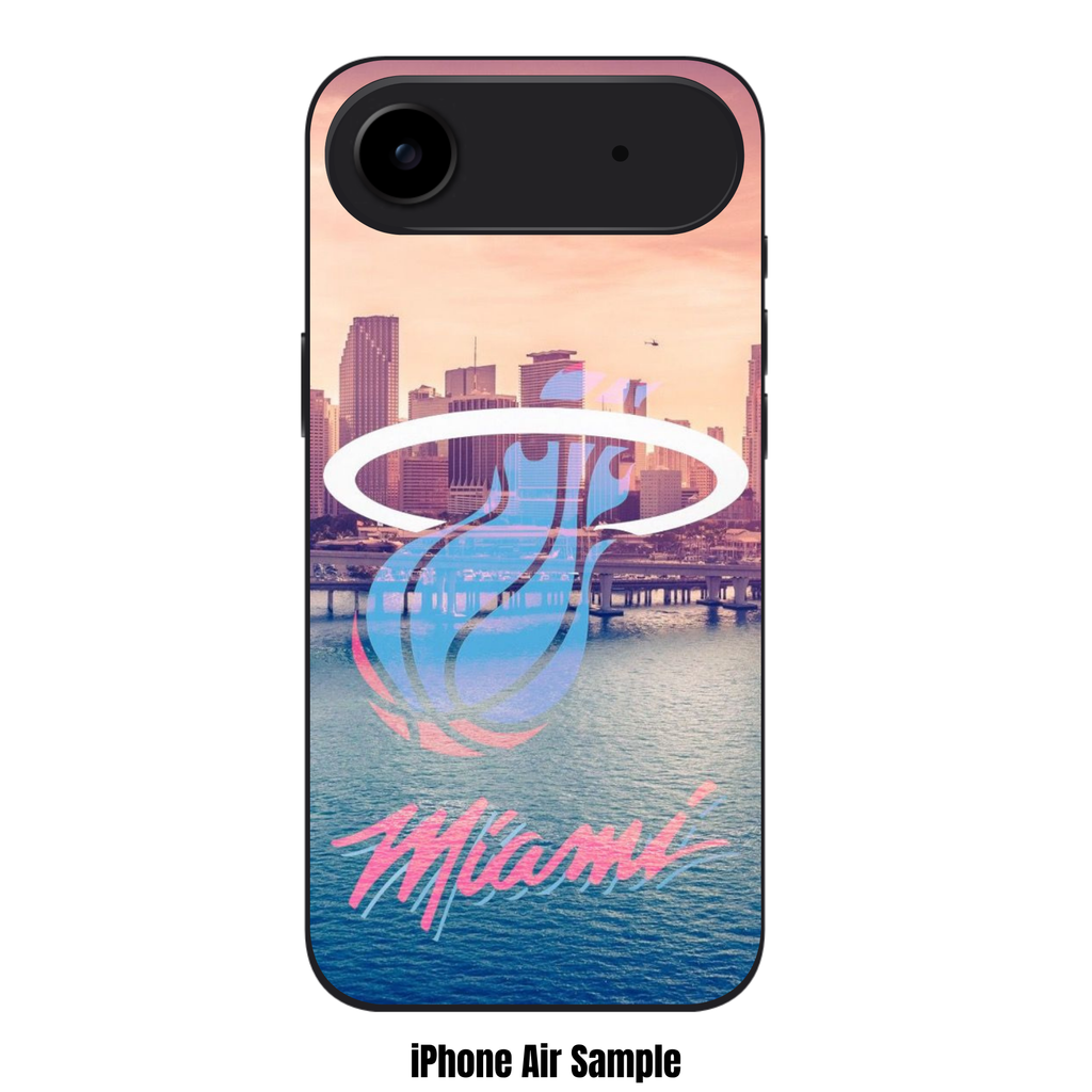 NBA Miami Heat Phone Case For iPhone Samsung Galaxy Pixel - Miami Heat Vice City Logo Over Miami Skyline Background