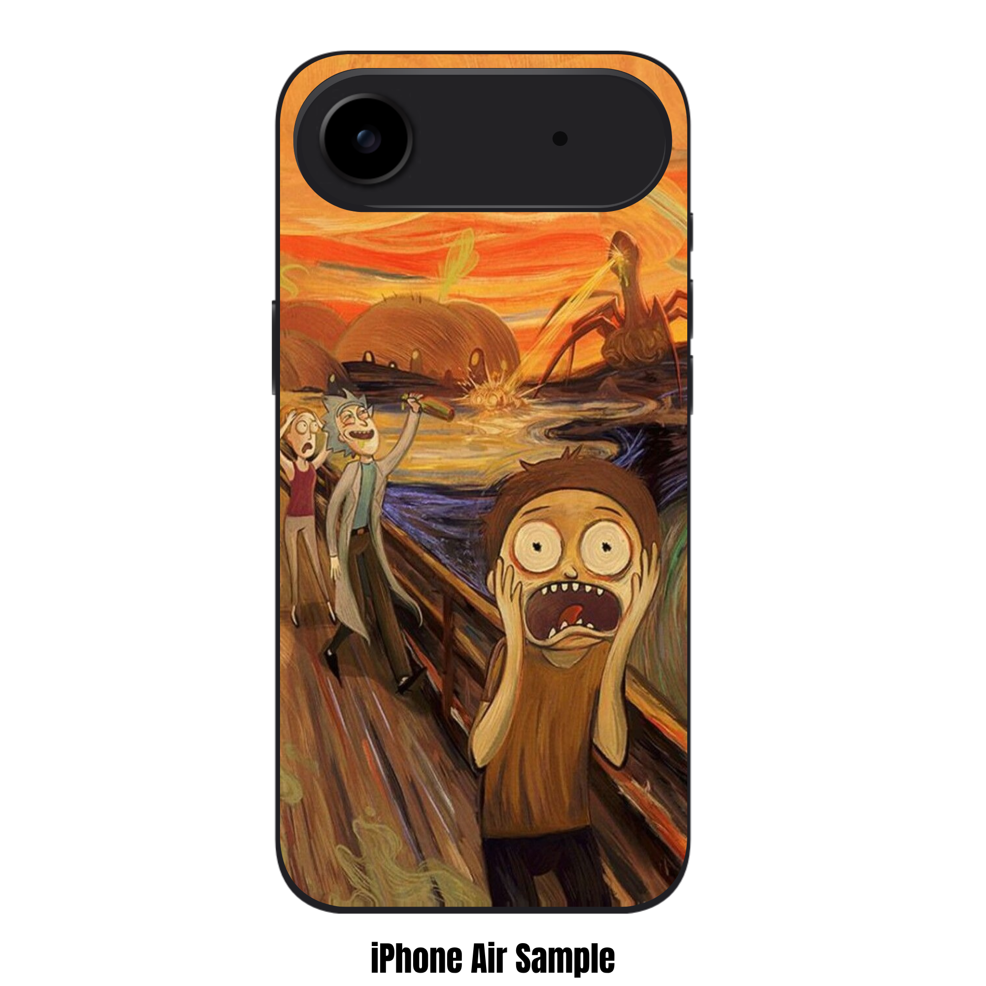 Rick And Morty Phone Case For iPhone Samsung Galaxy Pixel - Rick And Morty Characters Inside A The Scream Parody On Alien Background