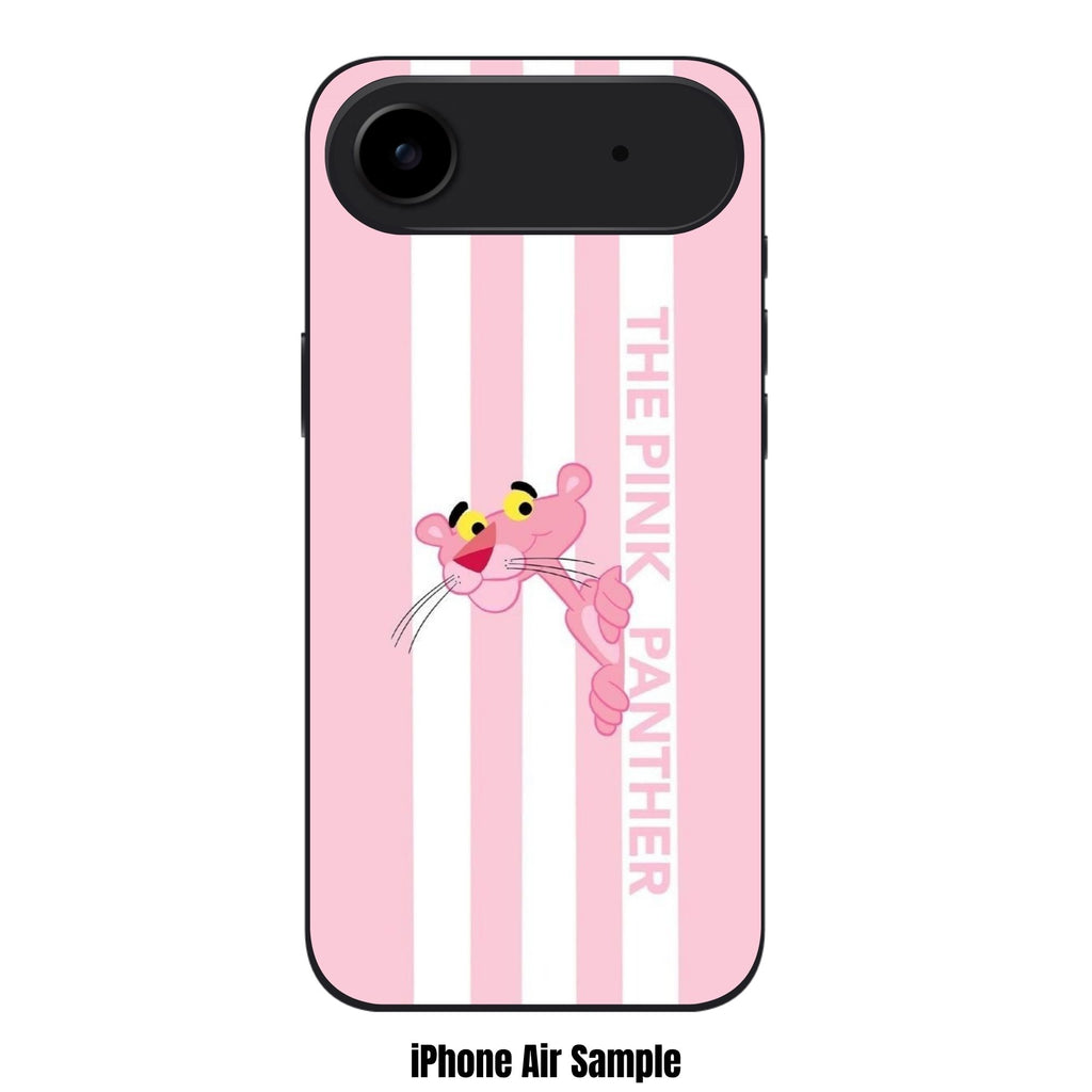 Pink Panther Phone Case For iPhone Samsung Galaxy Pixel - Pink Panther Peeking Behind White Stripes In Pink Background