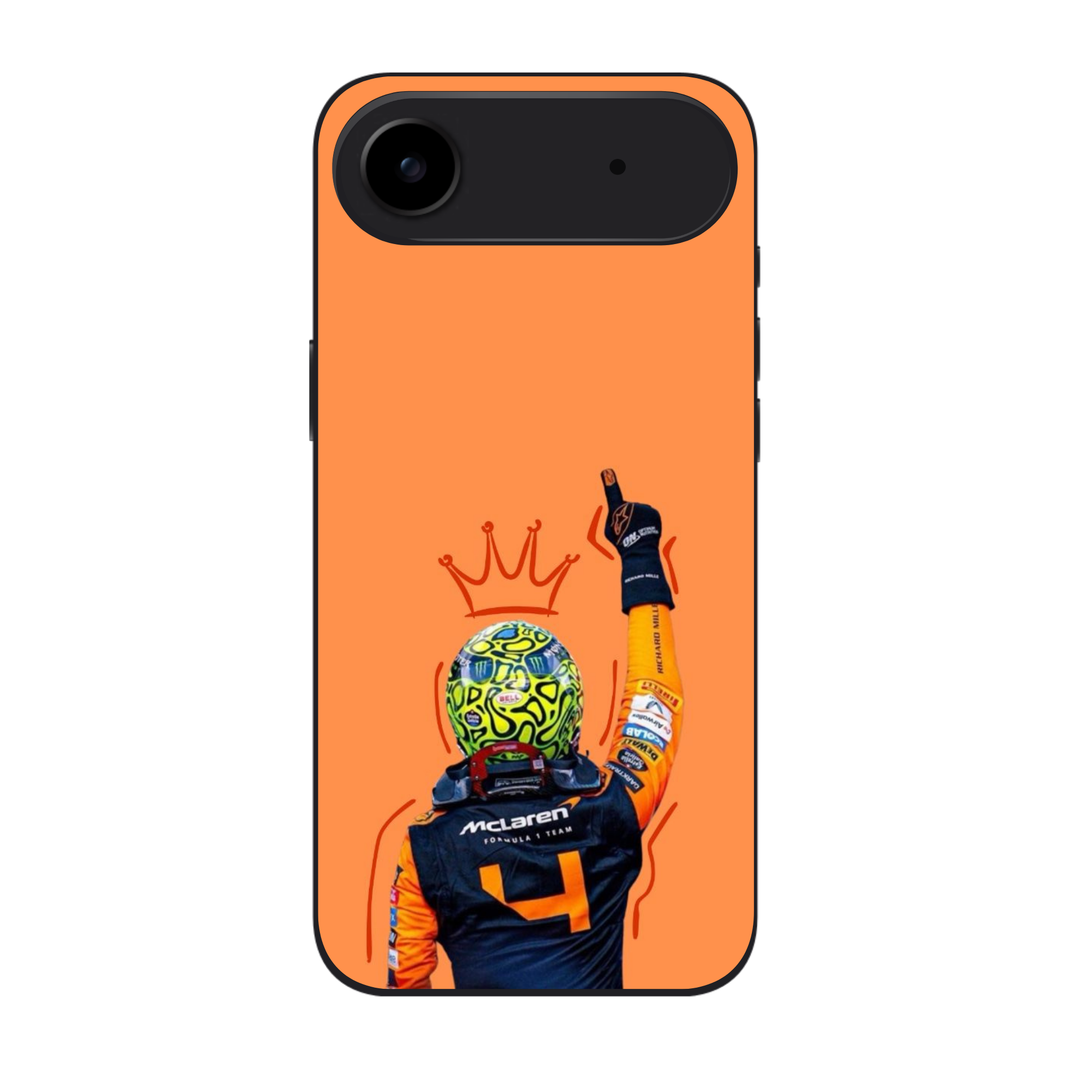 F1 Formula 1 Lando Norris Phone Case For iPhone Samsung Galaxy Pixel - Lando Norris The Crowned Champion Shoulders Up Orange Background Art