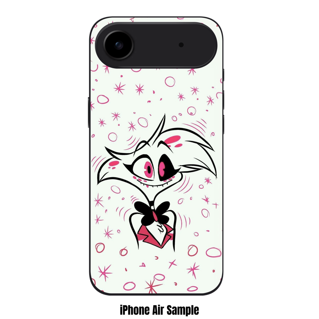 Hazbin Hotel Angel Dust Phone Case For iPhone Samsung Galaxy Pixel - Angel Dust Chibi Illustration On Pink Star And Bubble Background