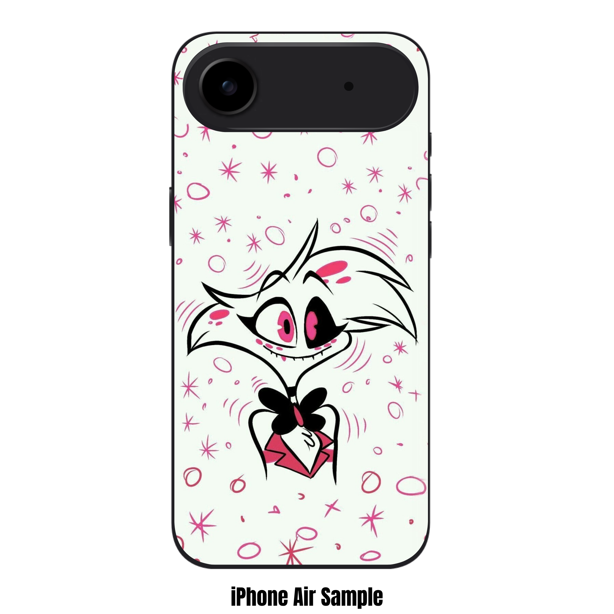 Hazbin Hotel Angel Dust Phone Case For iPhone Samsung Galaxy Pixel - Angel Dust Chibi Illustration On Pink Star And Bubble Background